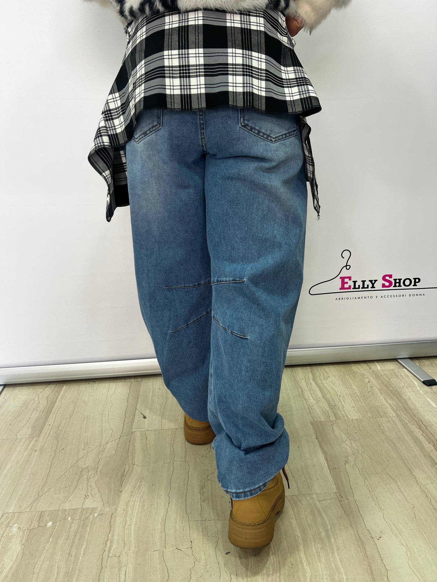 Jeans donna con camicia a quadri incorporata