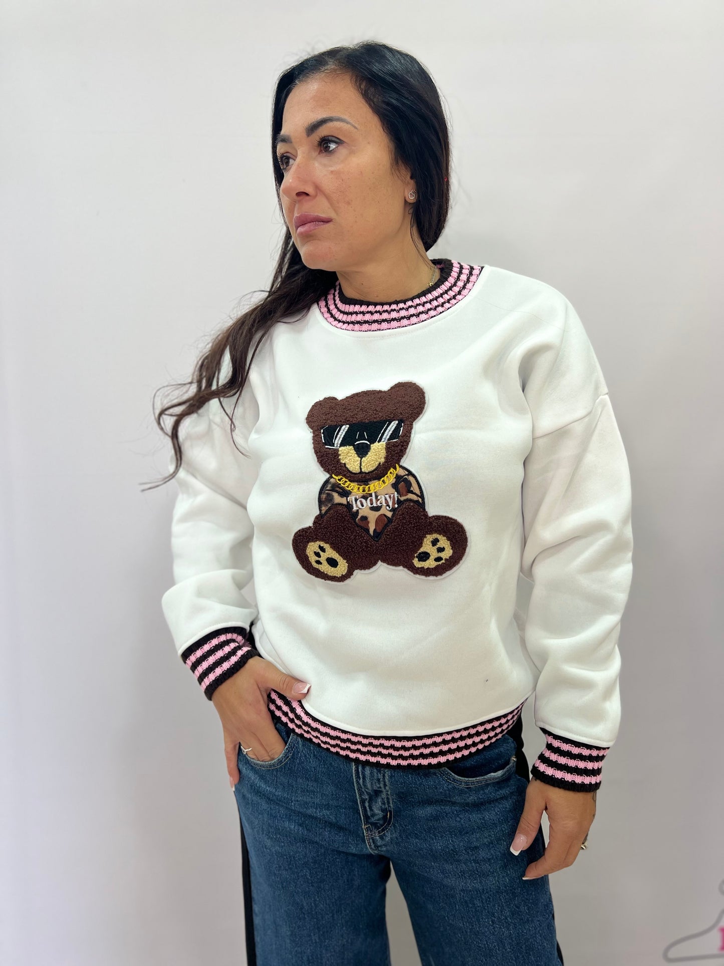 Felpa donna orsetto ricamata