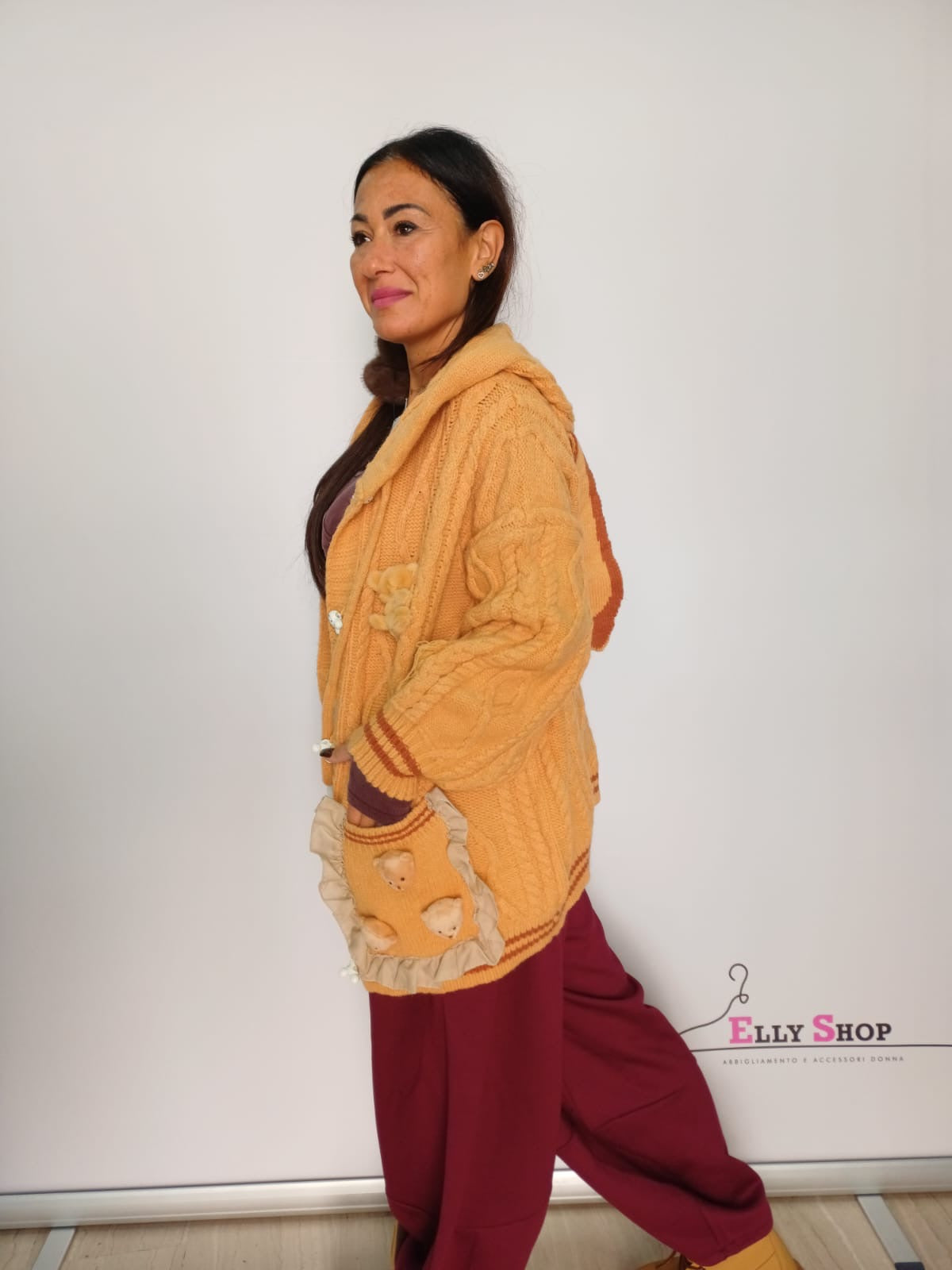 Cardigan donna cappuccio con dettagli peluche