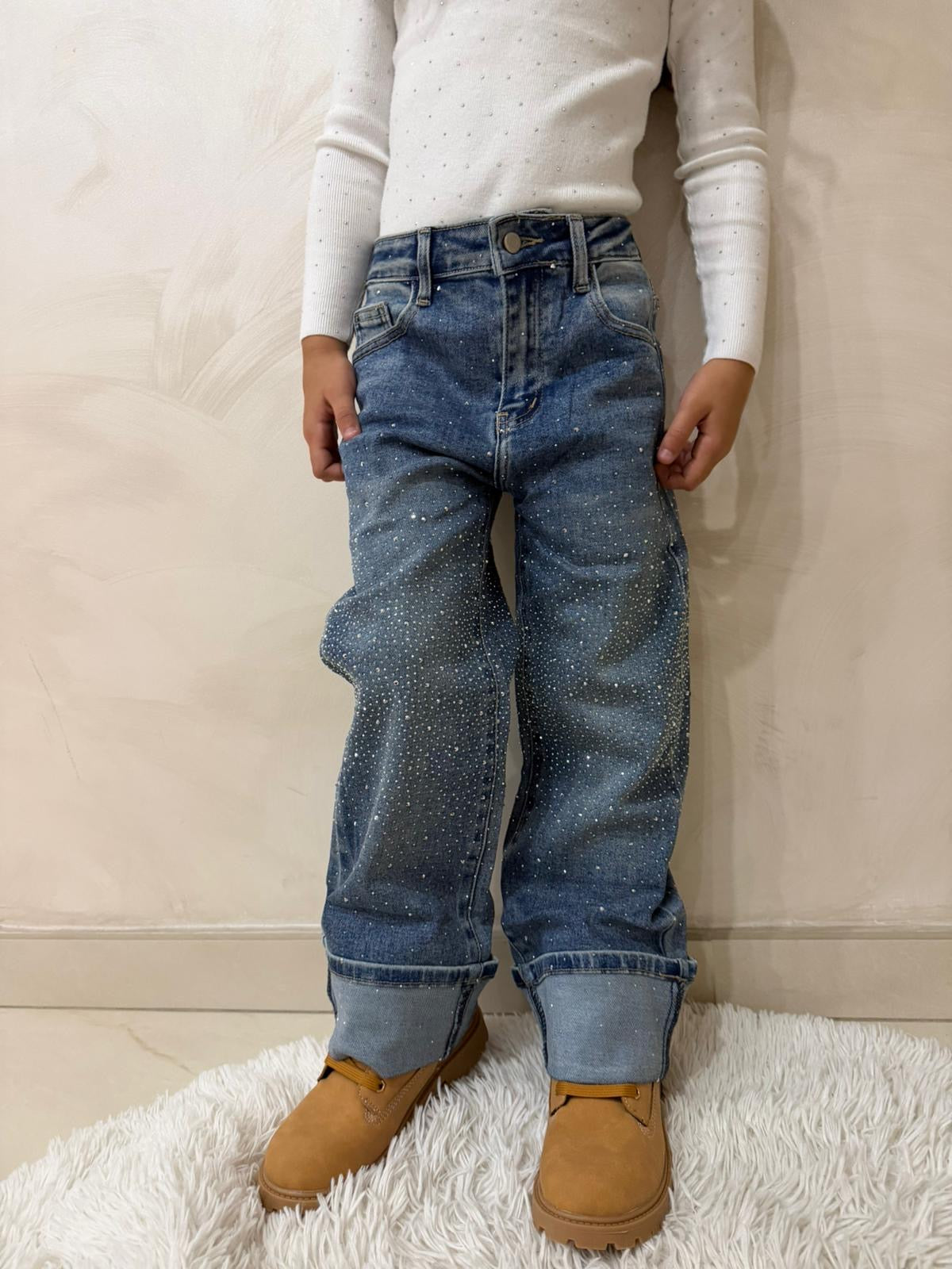 Jeans bambina con strass gamba ampia art.z47