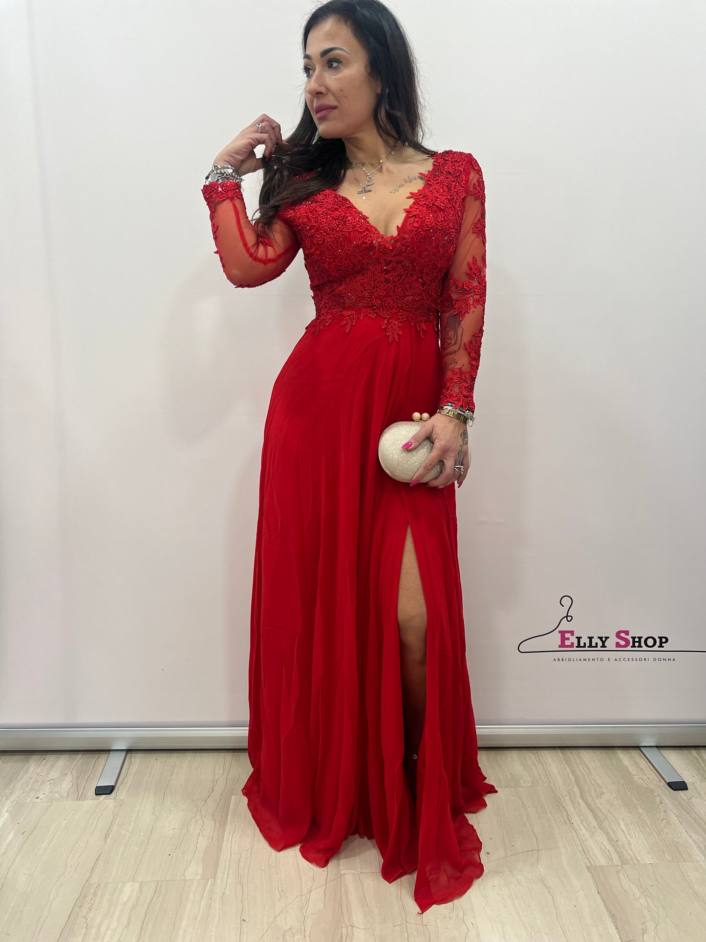 Abito lungo rosso elegante da cerimonia