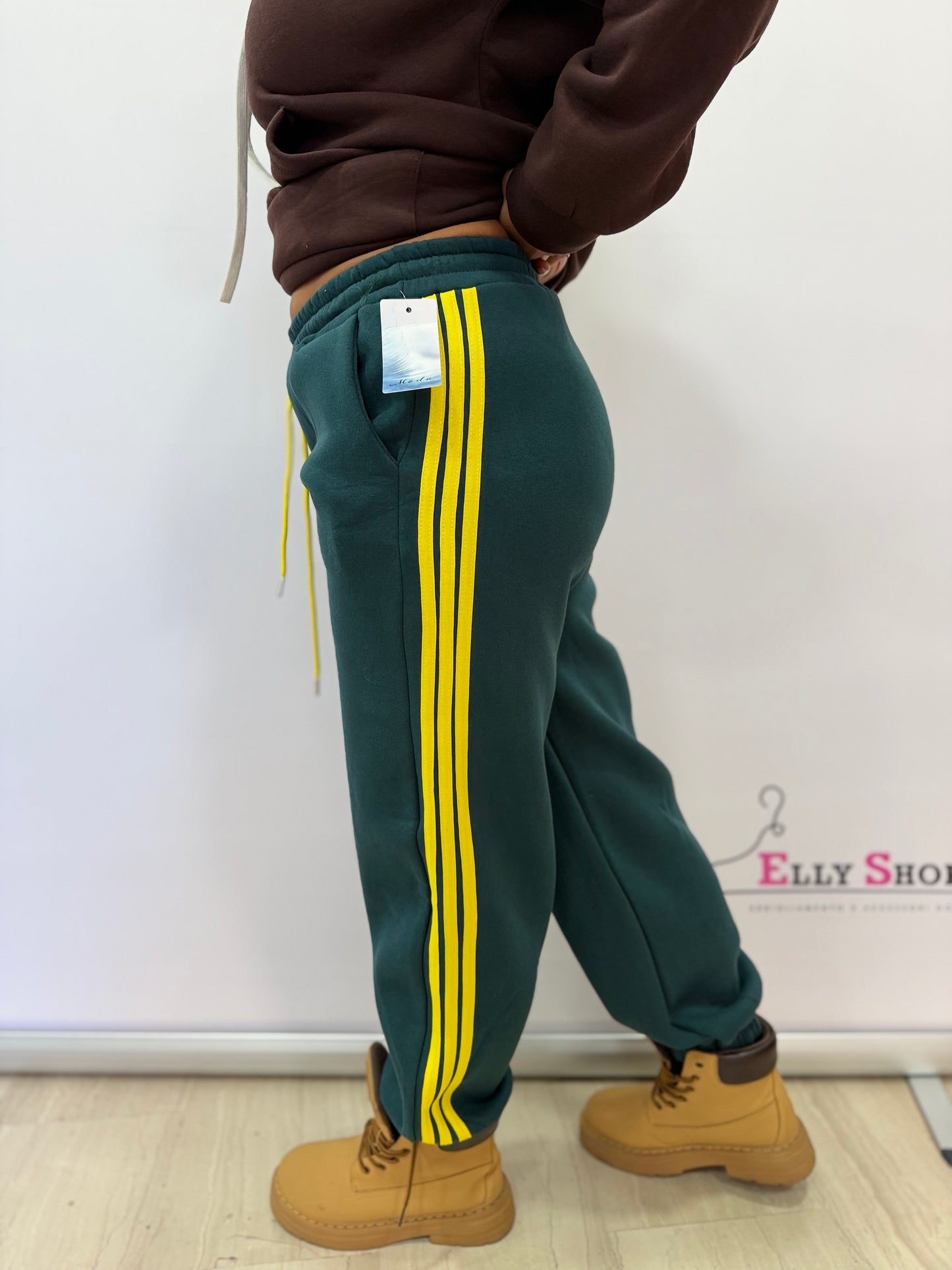 Pantalone tuta donna felpato con bande laterali