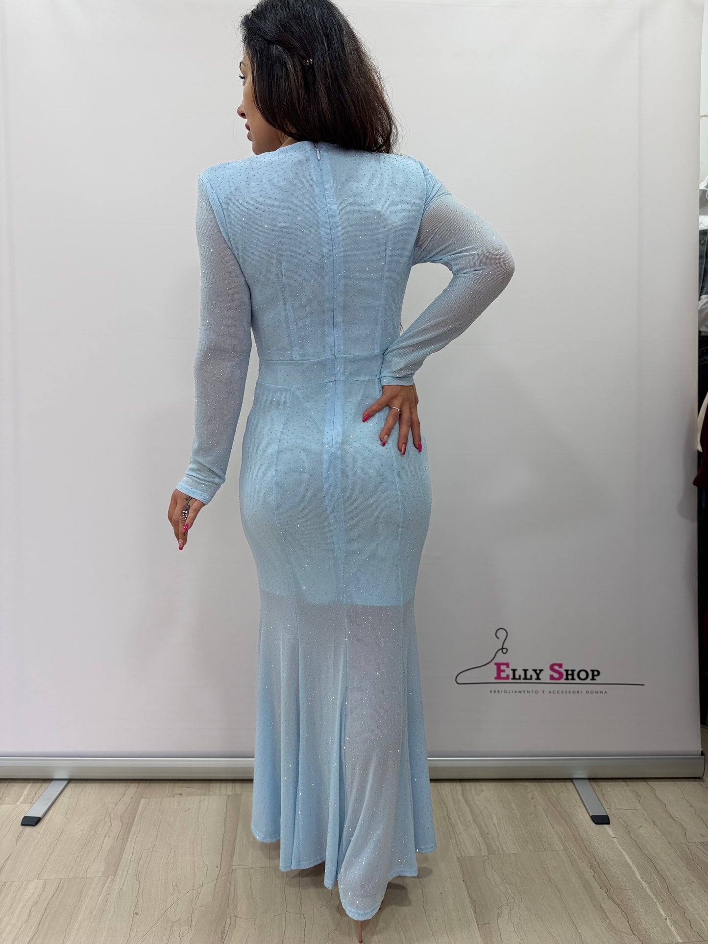 Abito lungo elegante drappeggiato glitter