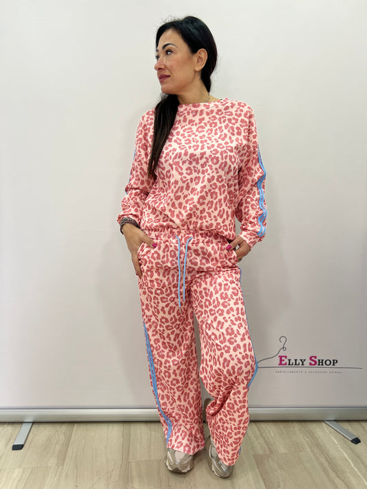 Completo leopardato donna sportivo strisce azzurre