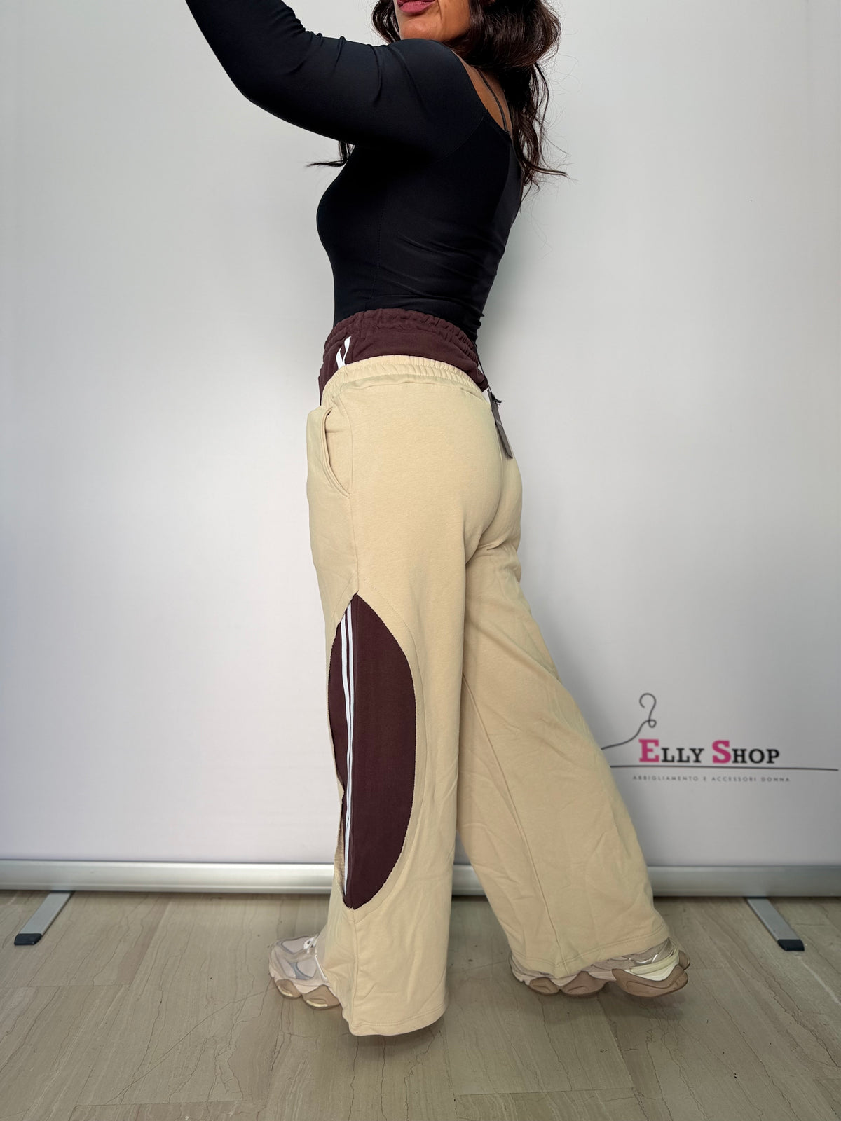 Pantalone Donna Palazzo Sporty Bicolor con Doppia Vita Elasticizzata