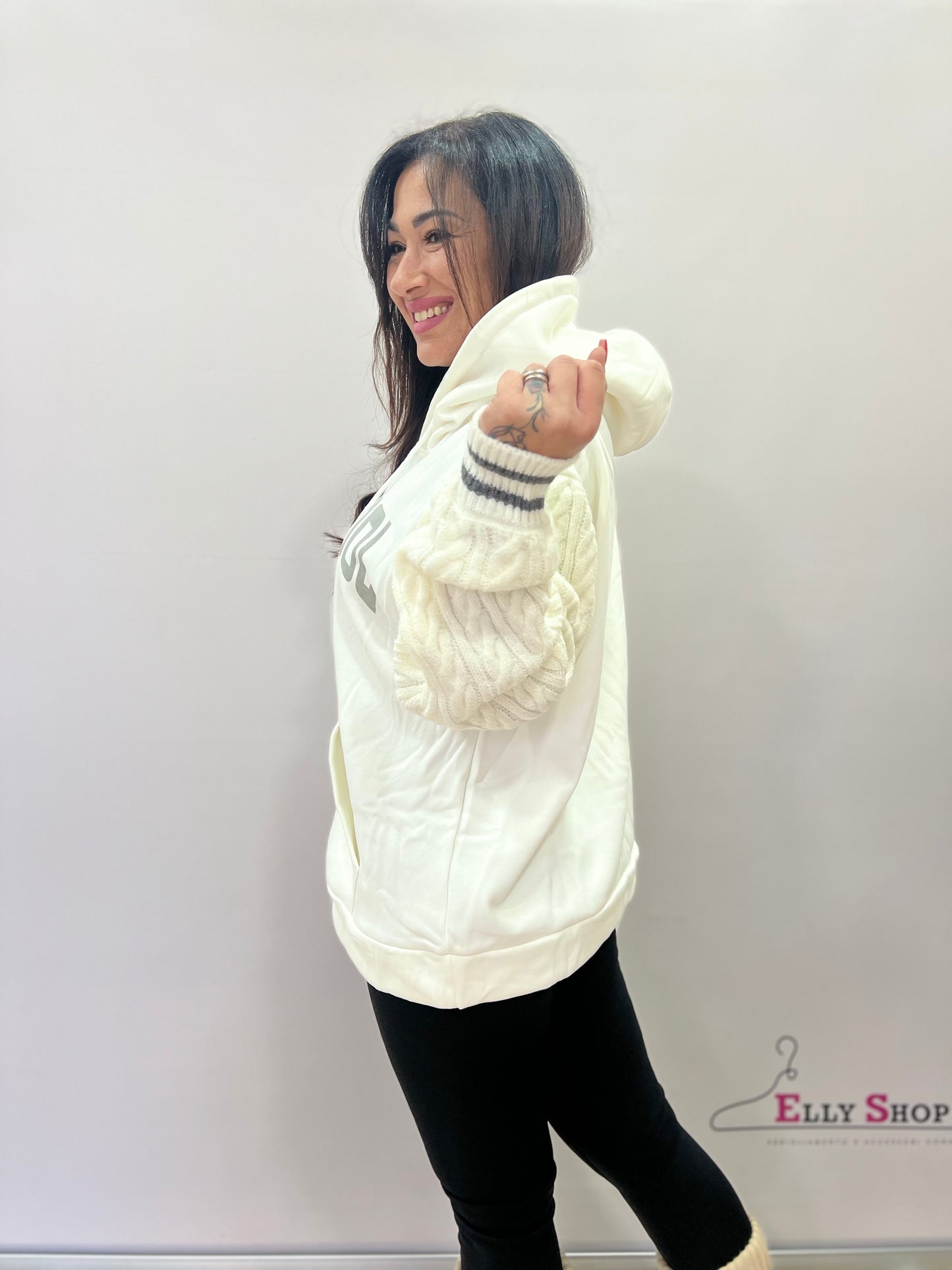 Felpa oversize donna con cappuccio e stampa