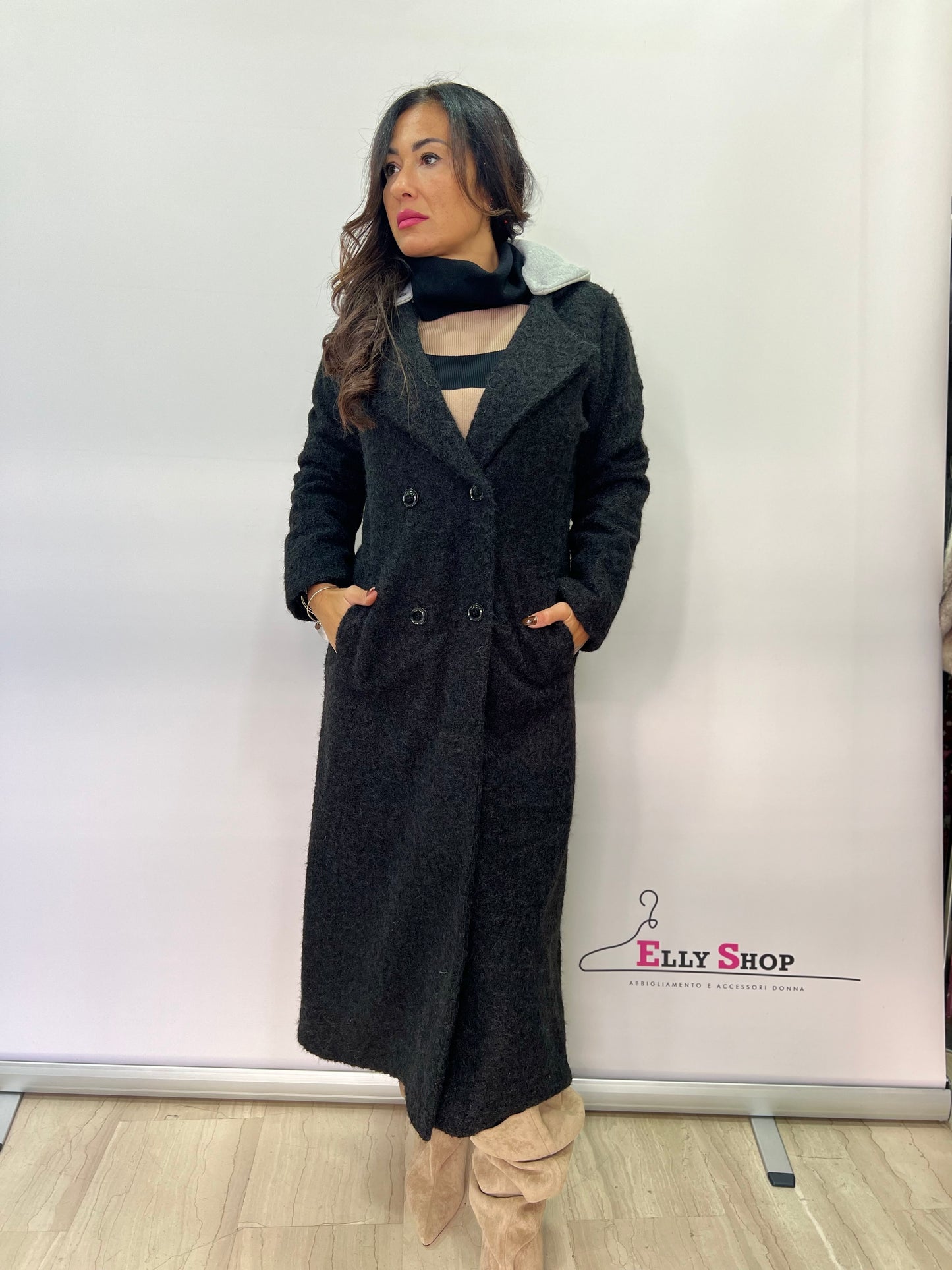 Cappotto lungo donna con cappuccio interno removibile
