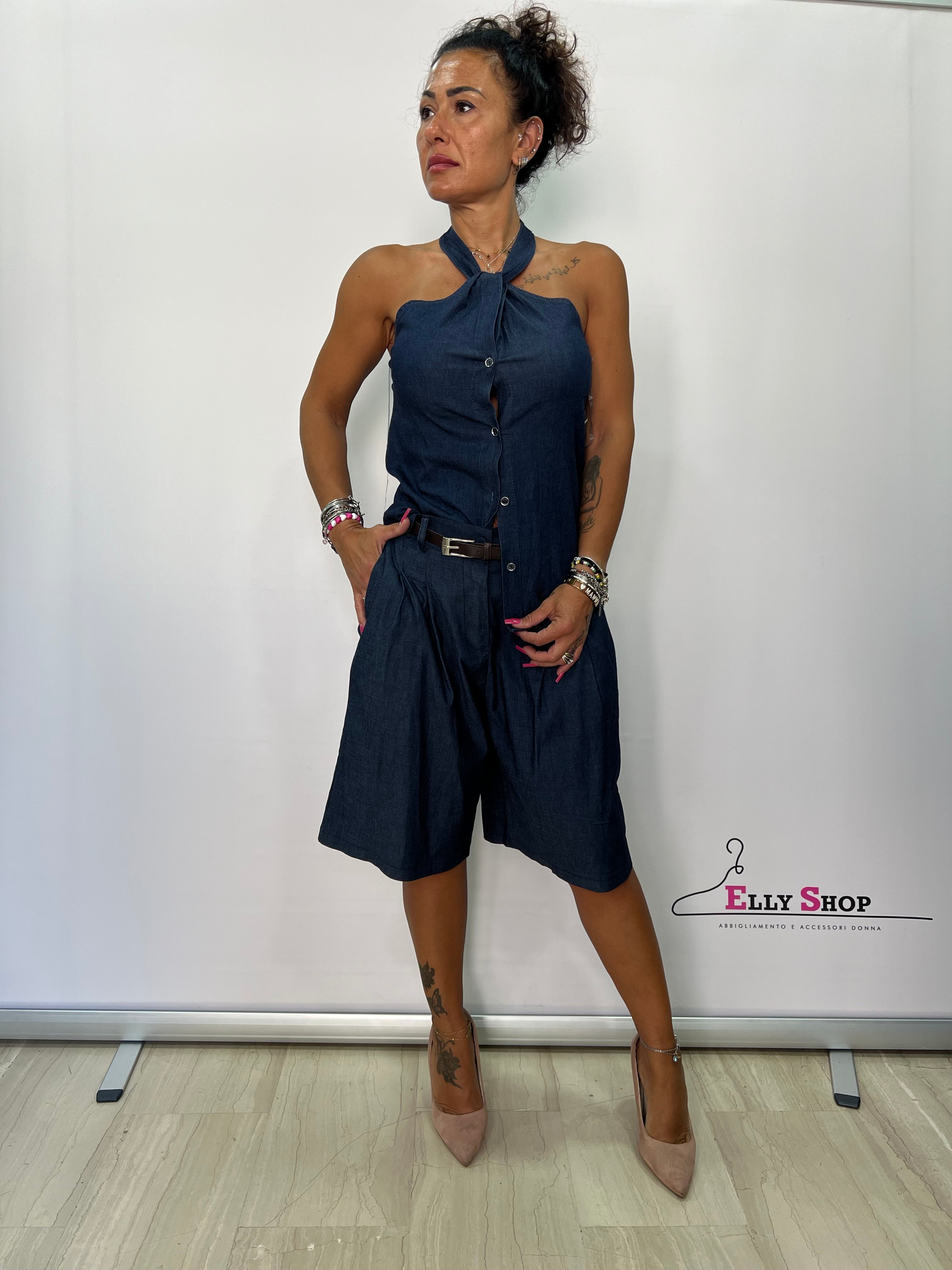 Completo Daniela Donna Denim con Bermuda e Top Halter