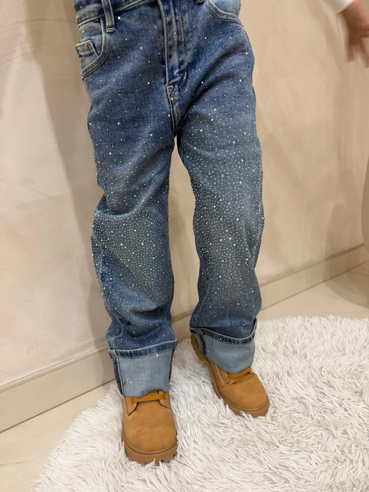 Jeans bambina con strass gamba ampia art.z47