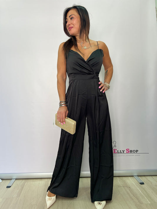 Tuta lunga elegante in raso con scollo a portafoglio – disponibile in verde, fuxia e nero