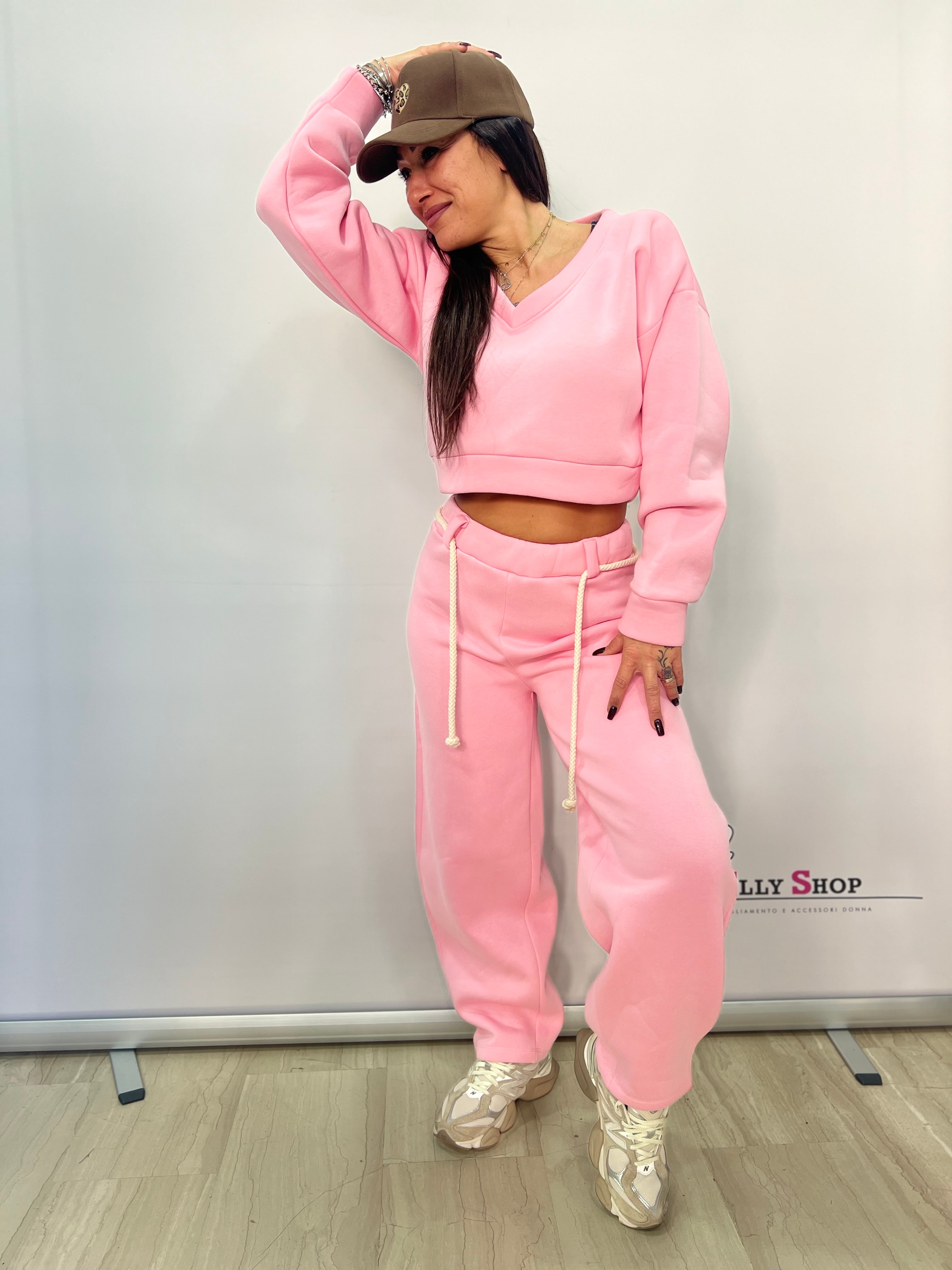 Completo tuta donna felpa crop e pantalone jogging