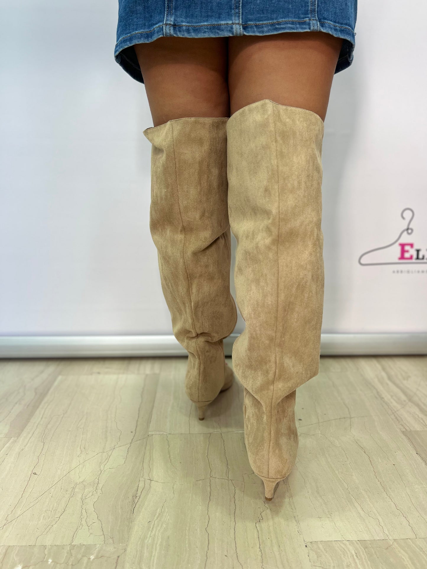Stivali Donna Beige al Ginocchio con Tacco