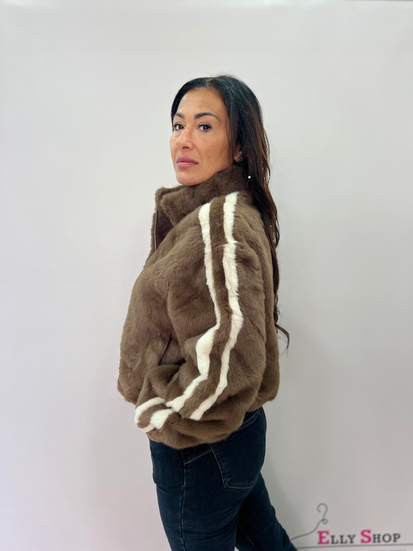 Giacca in ecopelliccia donna con bande laterali