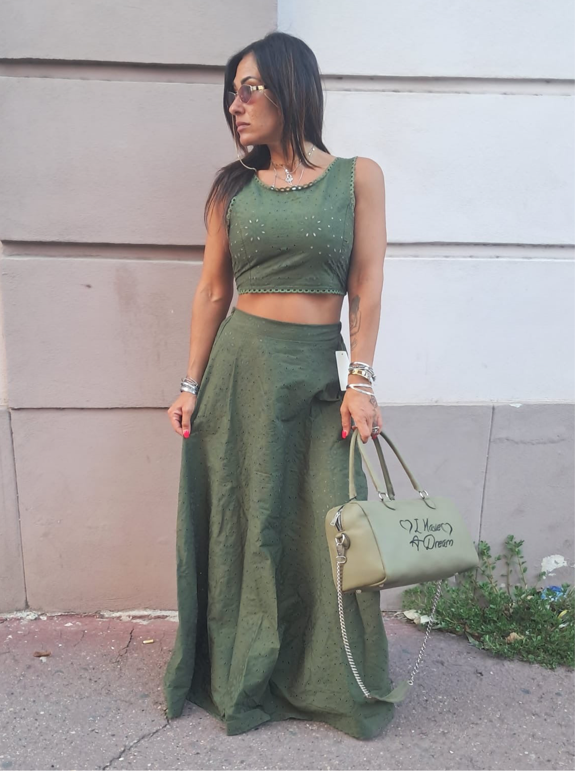 Completo Traforato Crop Top Gonna Lunga SANGALLO