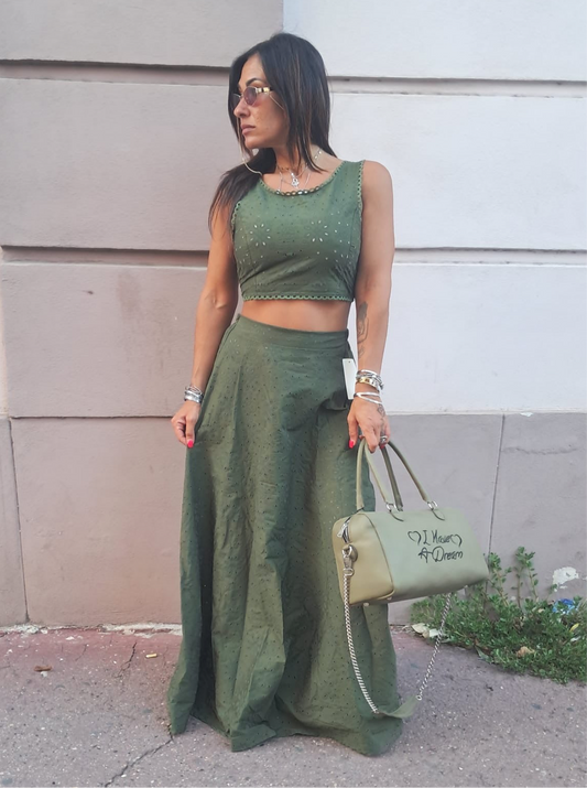 Completo Traforato Crop Top Gonna Lunga SANGALLO