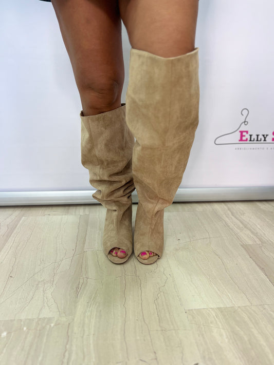 Stivali Donna Beige al Ginocchio con Tacco