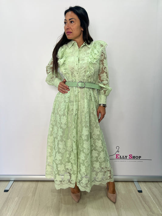 Abito midi pizzo elegante con cintura donna