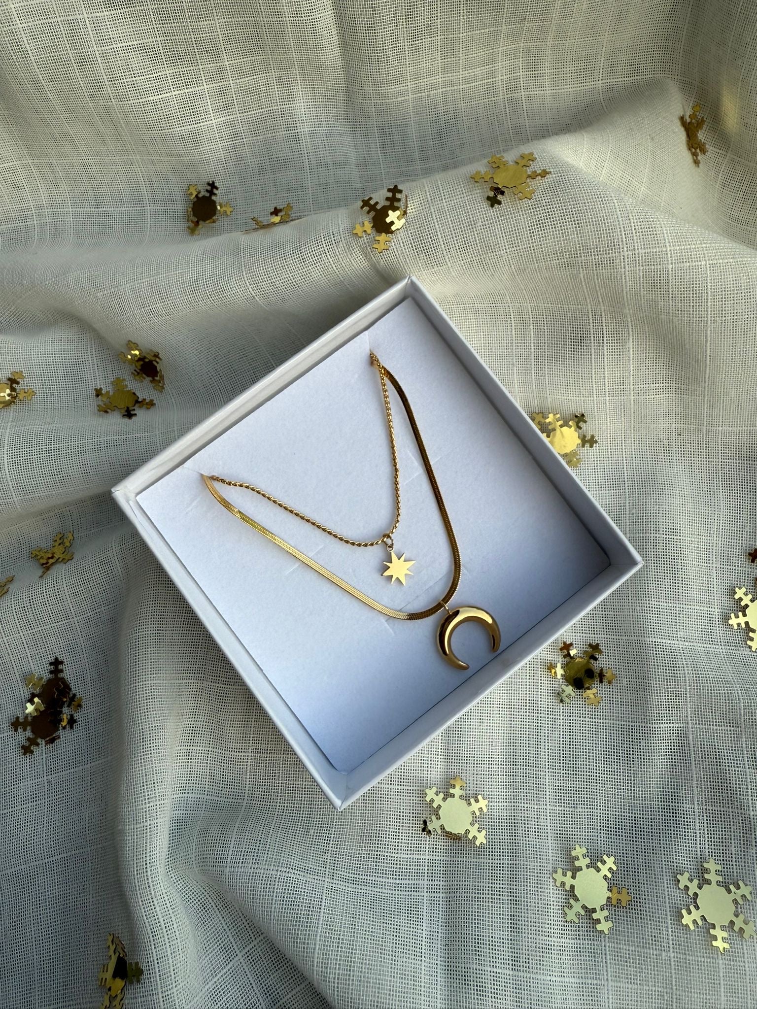 Collana doppia Luna & Stella – Acciaio Inox Oro 18K | Elegante e Minimal