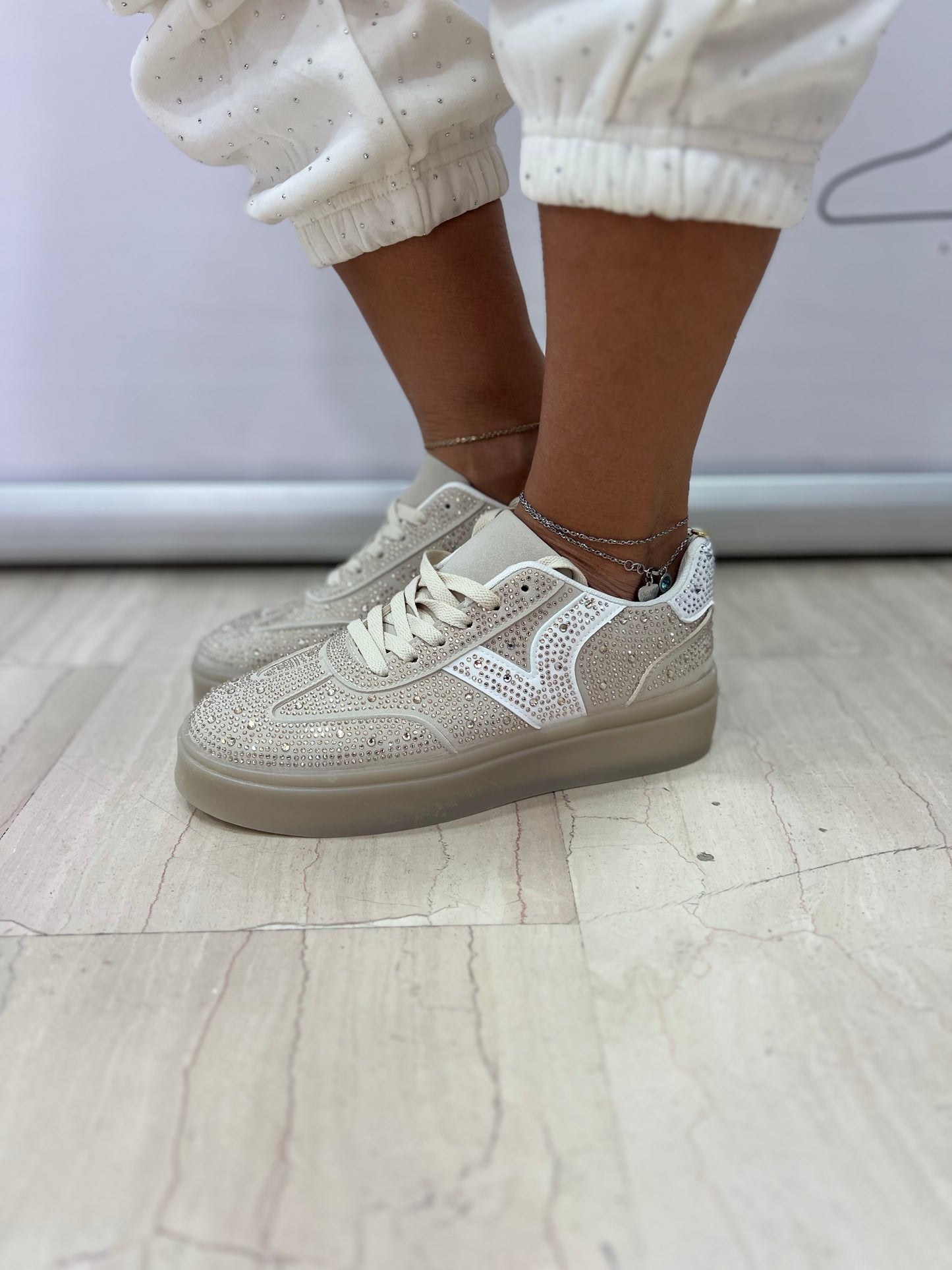 Sneakers donna platform con strass glamour