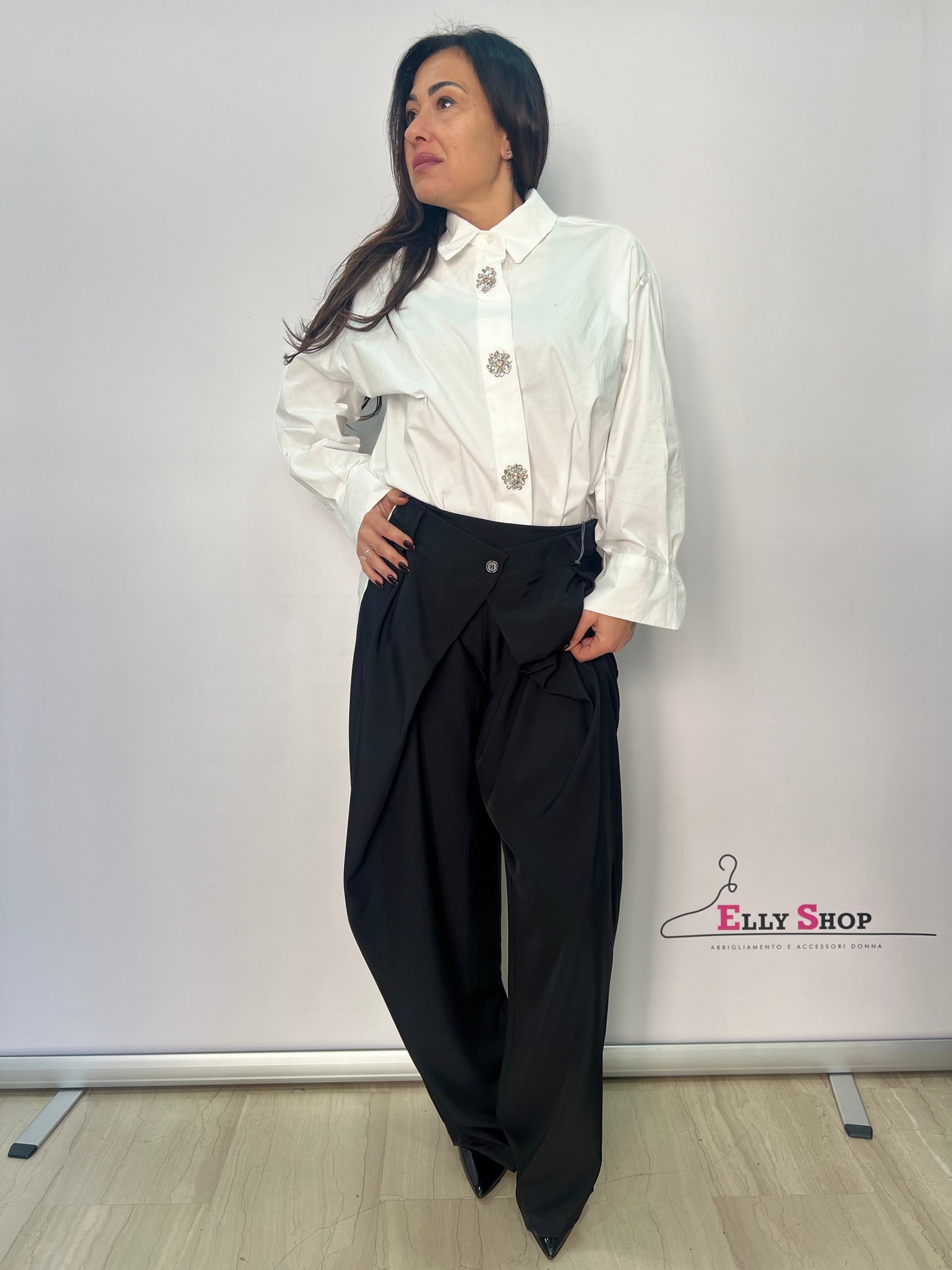 Pantalone donna ampio con piega incrociata