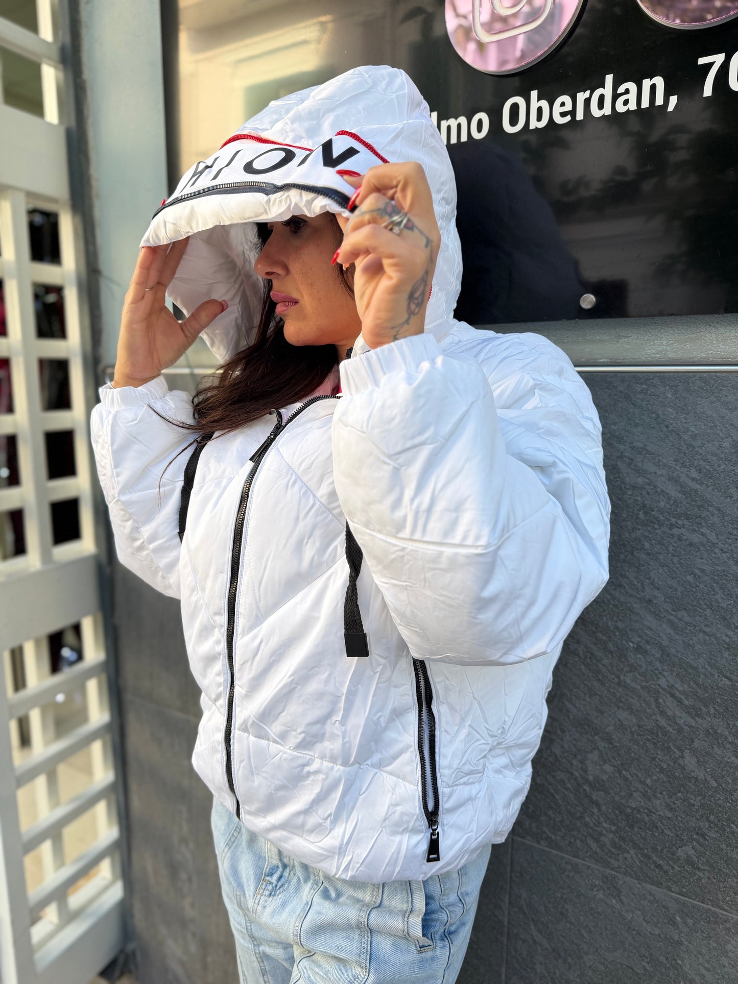 Giubbotto imbottito donna con cappuccio bianco