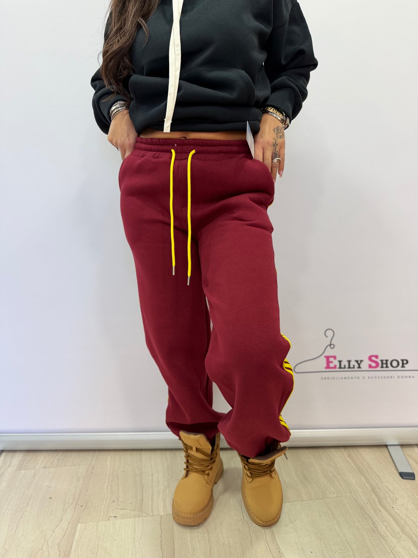 Pantalone tuta donna felpato con bande laterali
