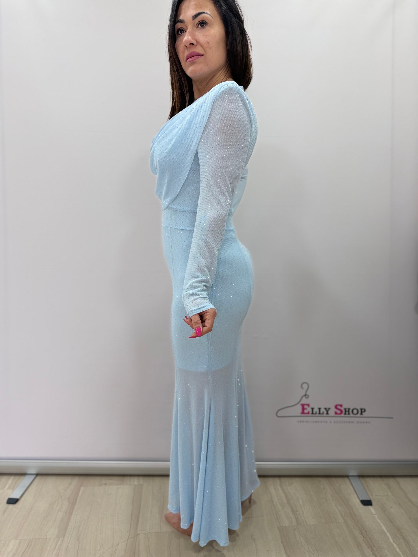 Abito lungo elegante drappeggiato glitter