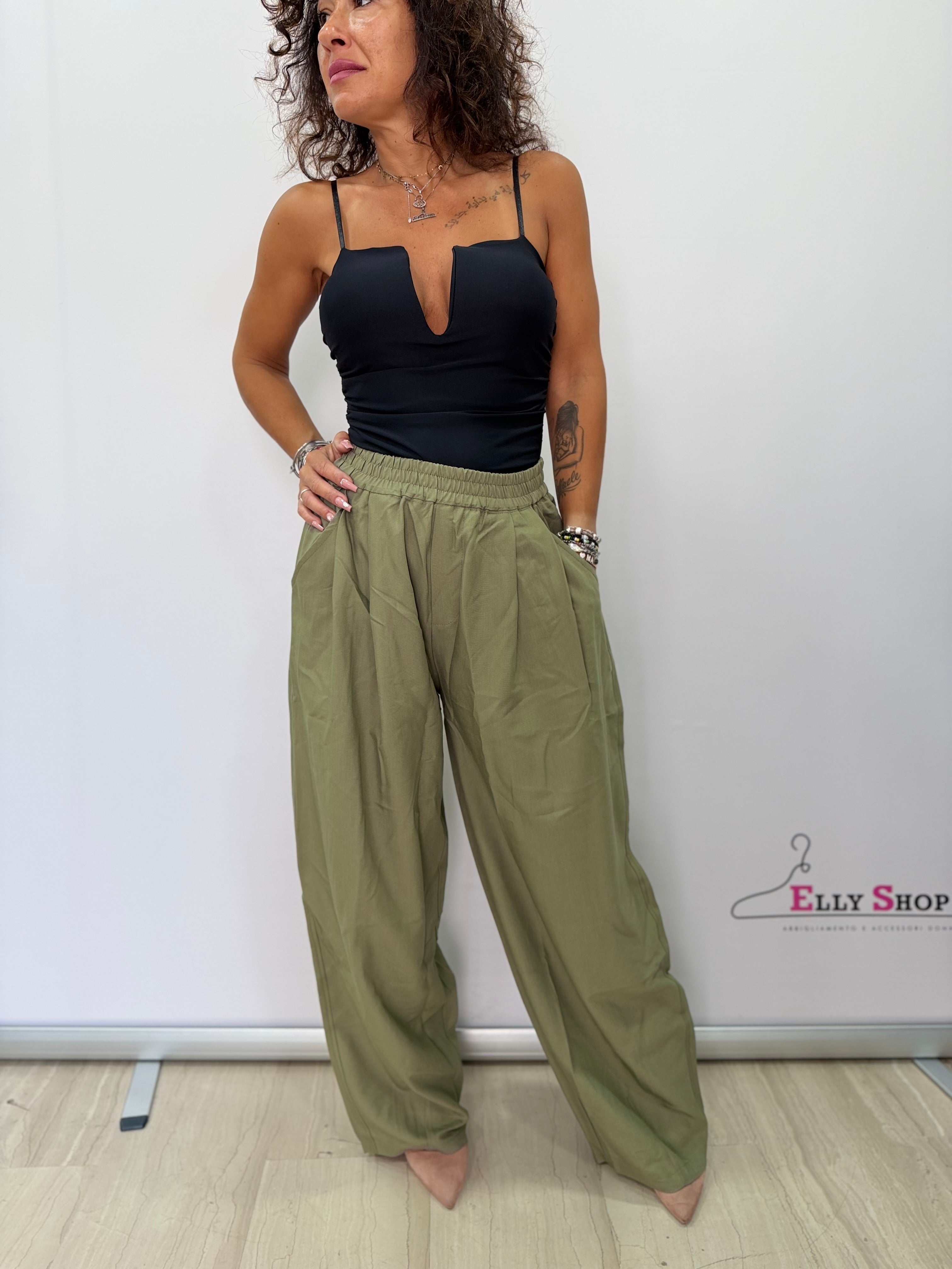 Pantalone Palazzo Essential Chic Donna con Elastico in Vita e Tasche