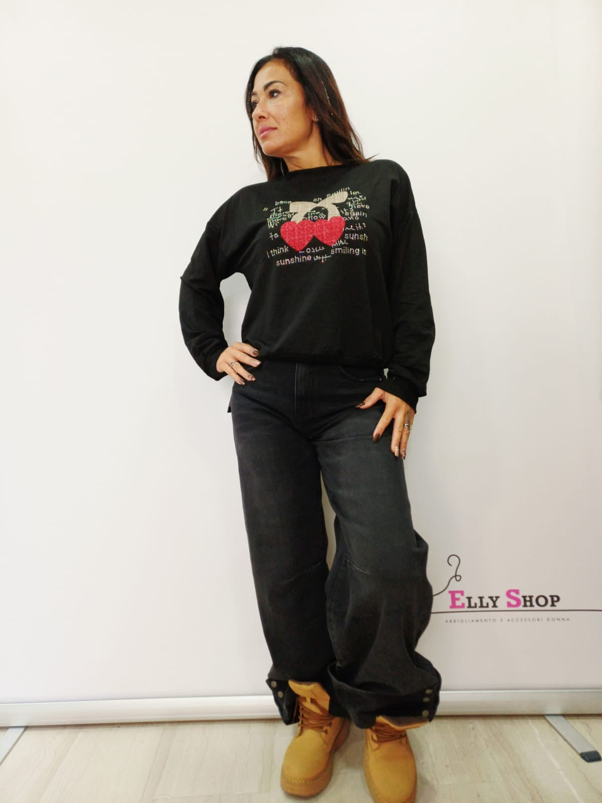 Felpa donna cuori glitterati casual