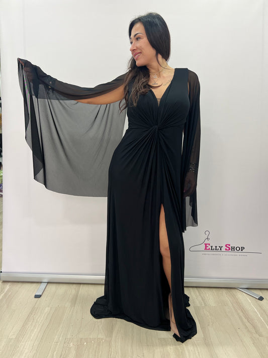 Abito lungo nero elegante curvy con spacco