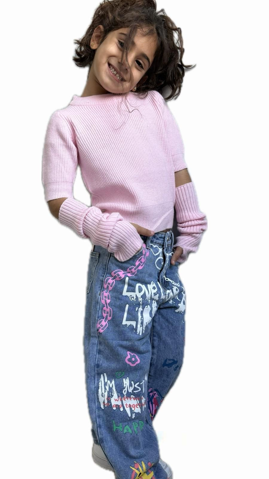 Jeans bambina con stampa colorata