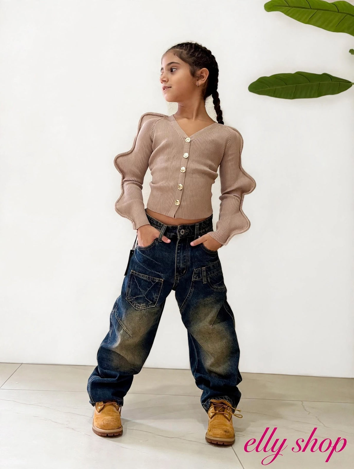 Jeans Bambina Baggy Cargo Oversize con Lavaggio Vintage