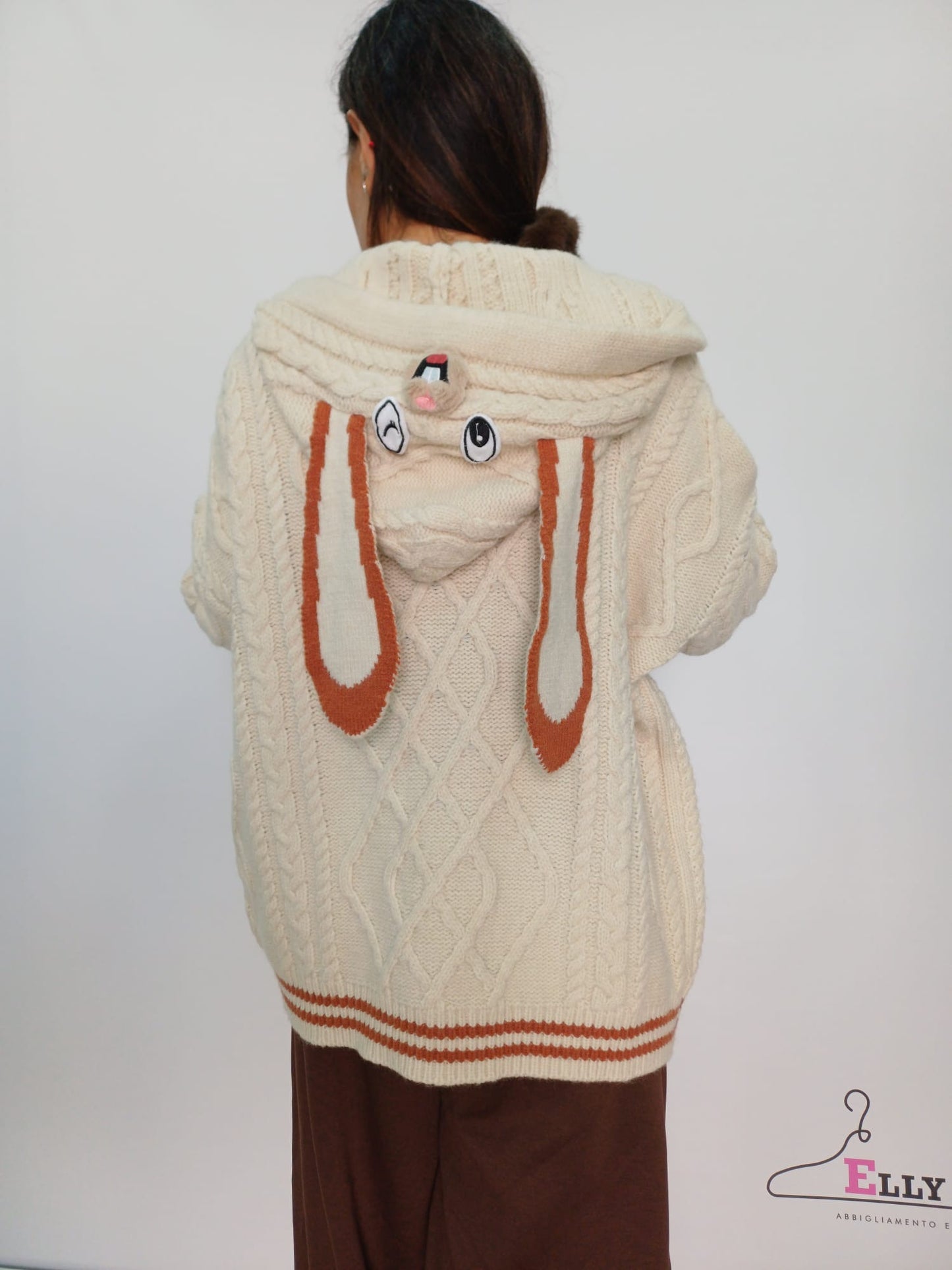 Cardigan donna cappuccio con dettagli peluche