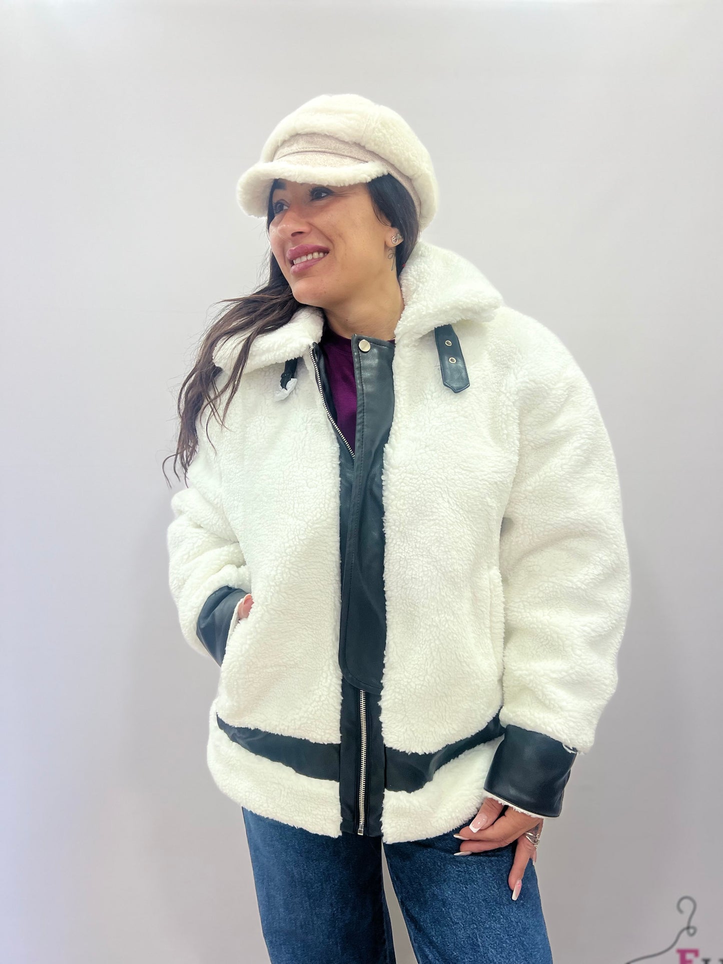 Giacca teddy donna con ecopelle montone