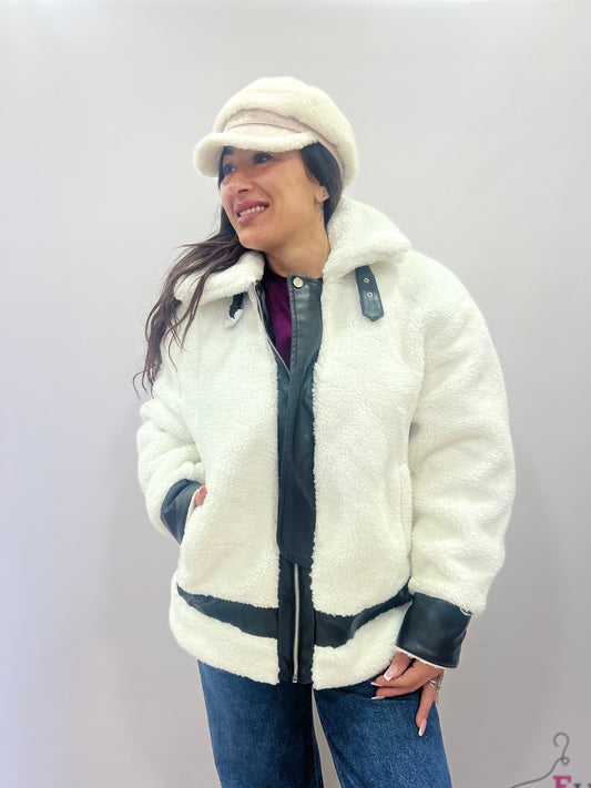 Giacca teddy donna con ecopelle montone