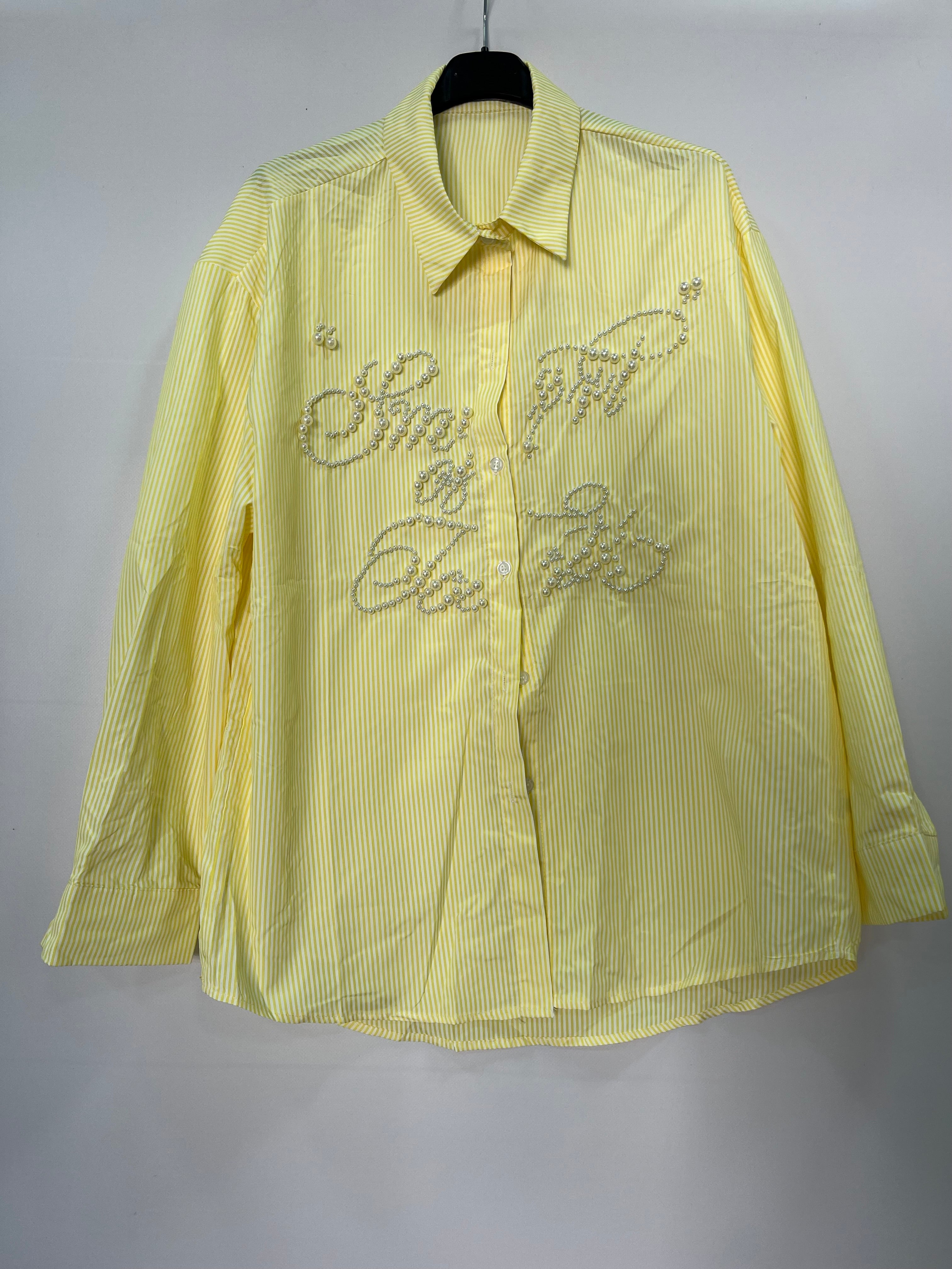 Camicia donna a righe con perle ricamate