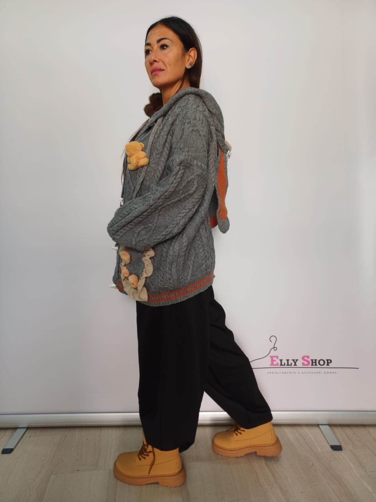 Cardigan donna cappuccio con dettagli peluche