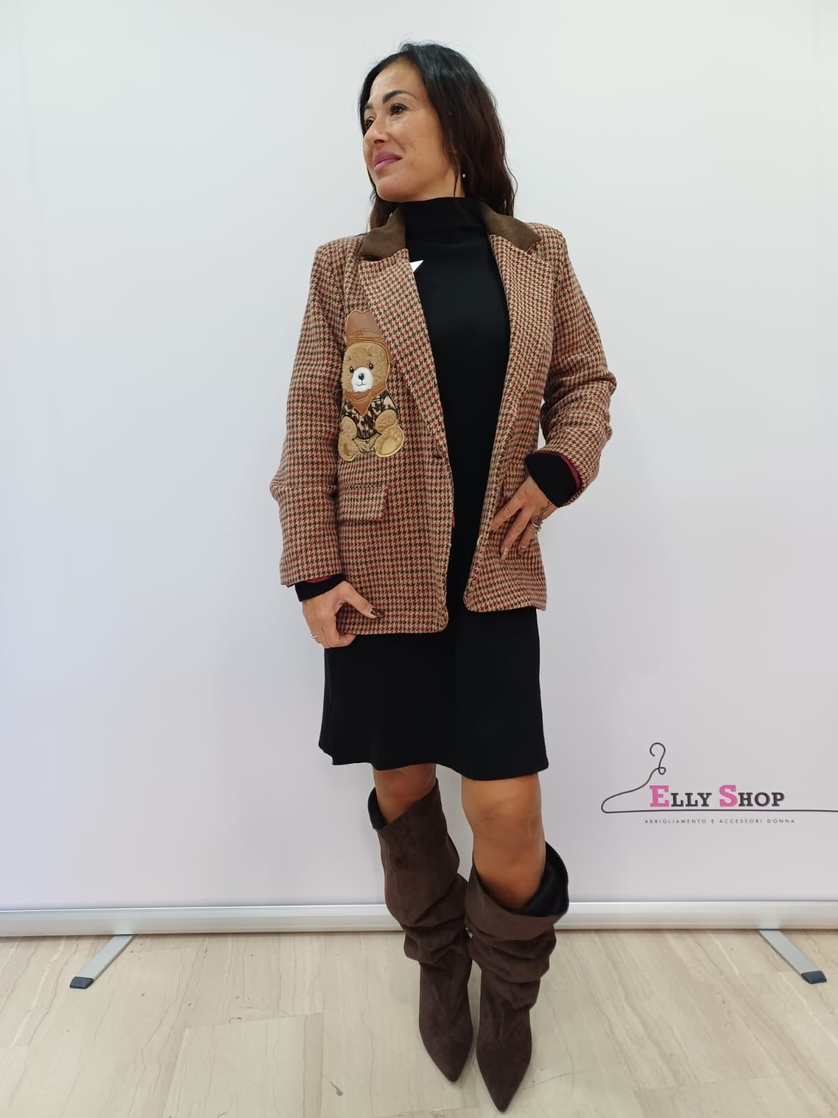 Blazer donna pied de poule con orsetto