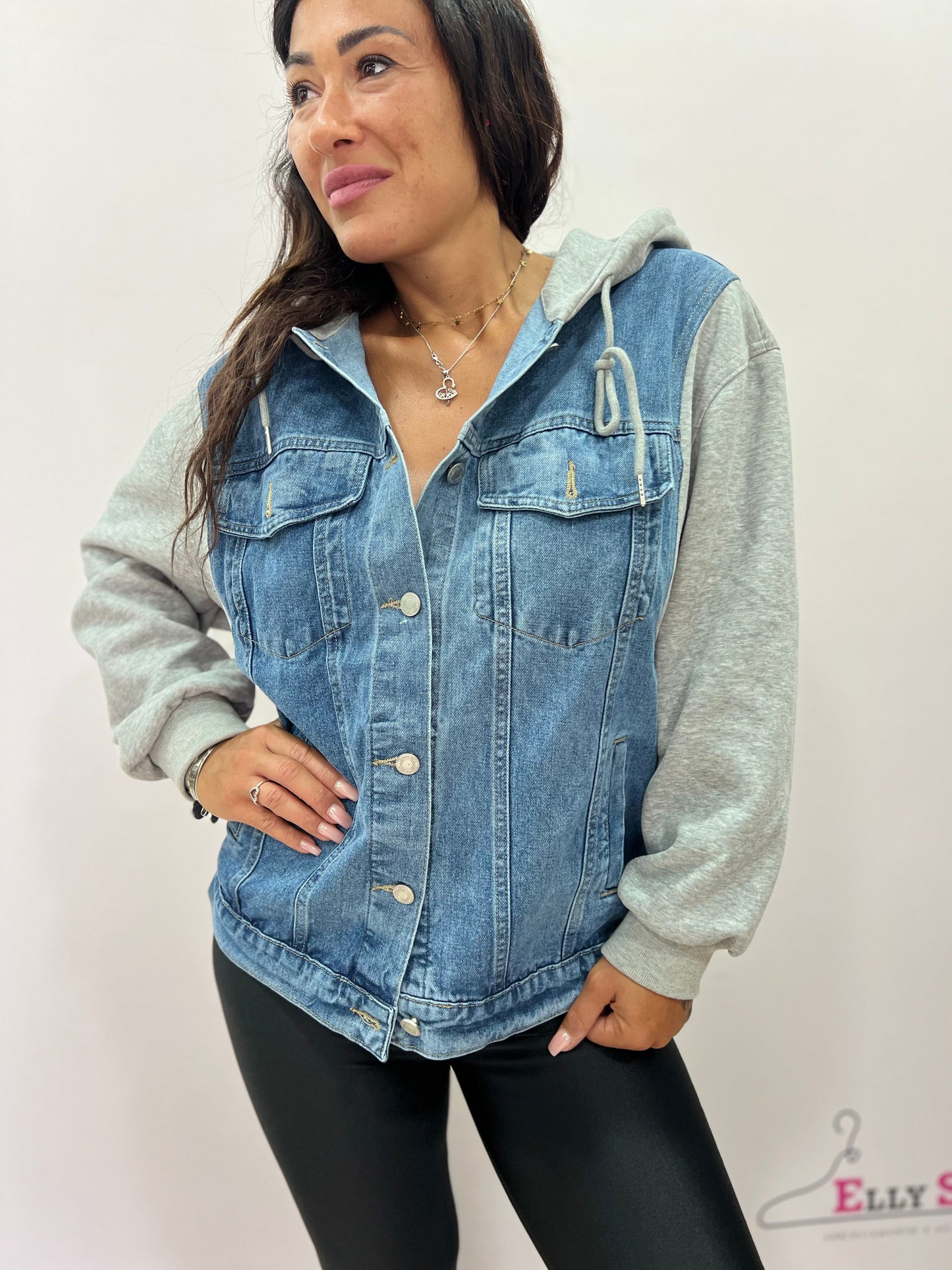 Giubbino stoffa e jeans bunny brillantini