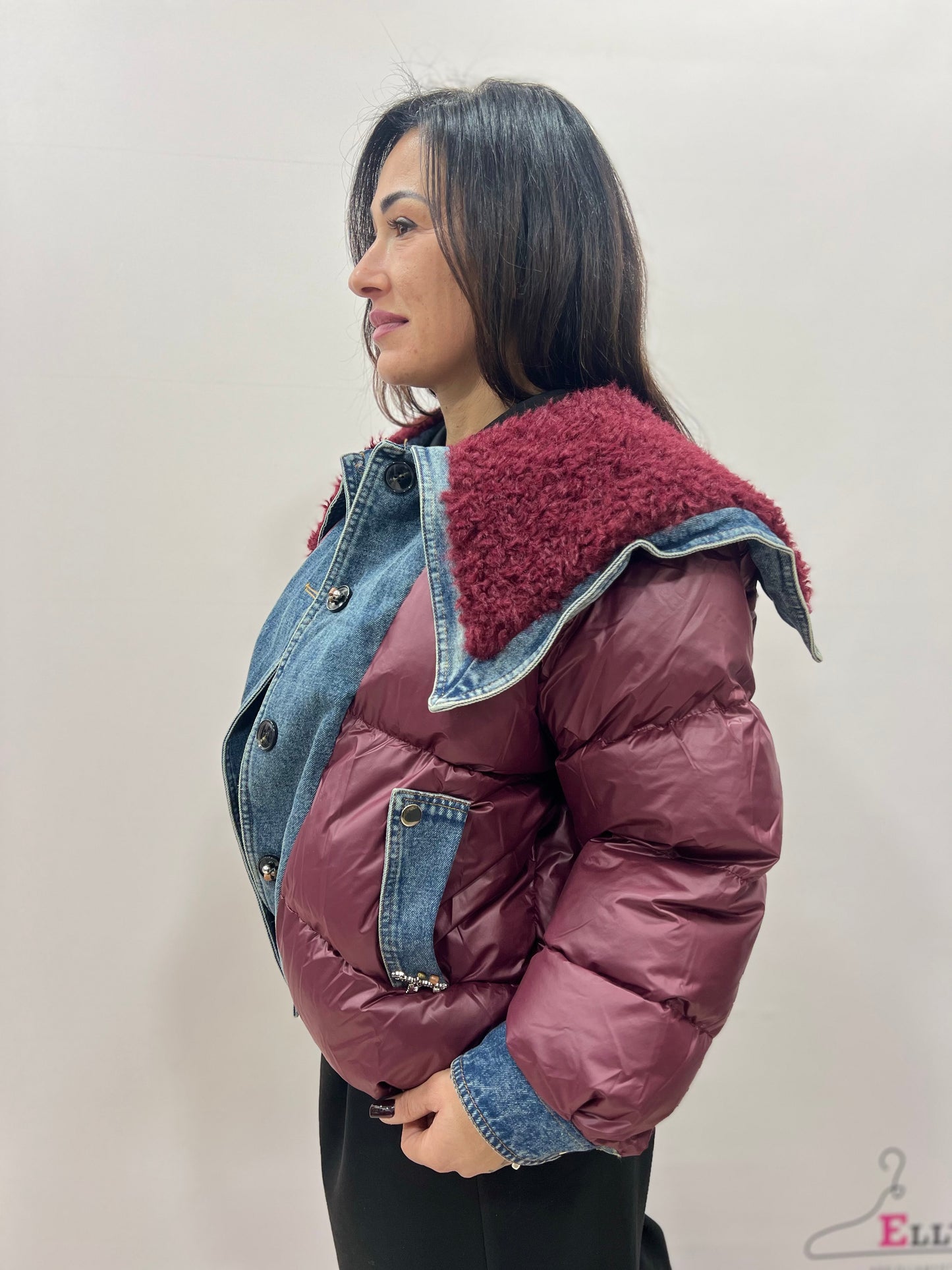 Giubbotto donna corto imbottito denim teddy