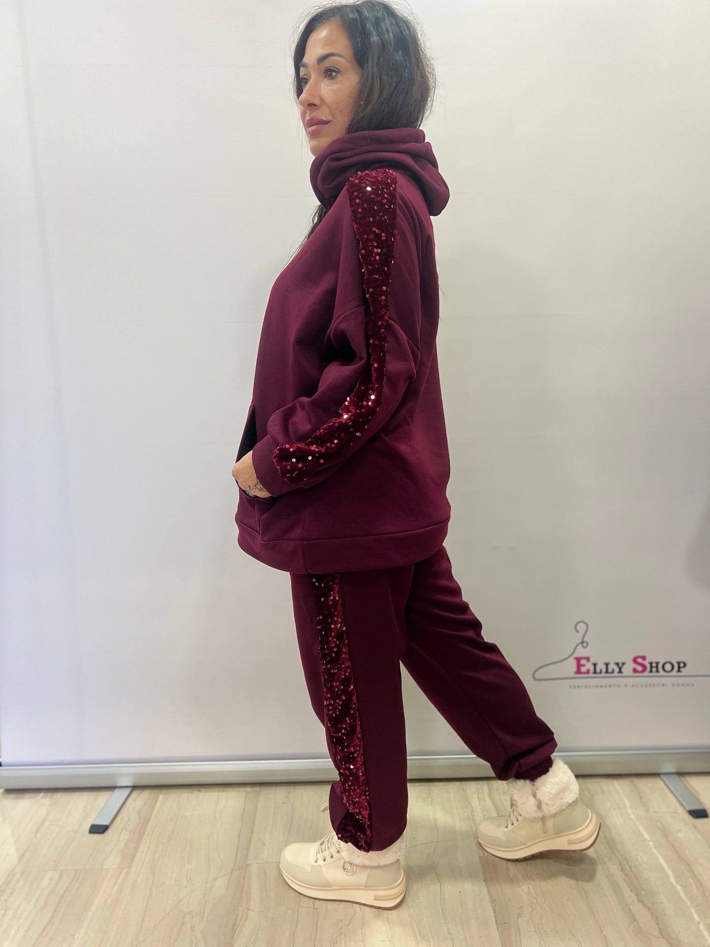 Tuta curvy donna con paillettes Felpata