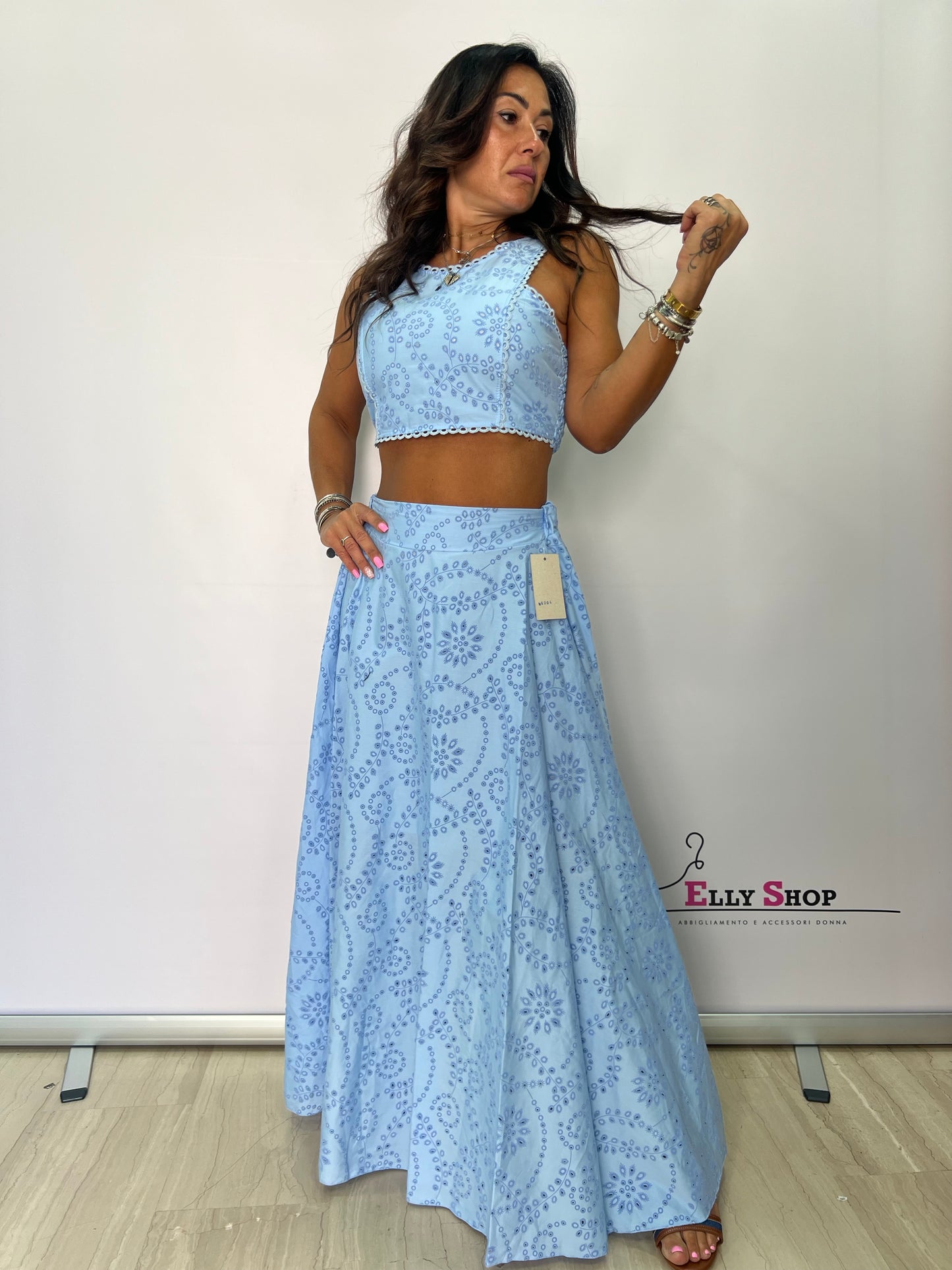 Completo Traforato Crop Top Gonna Lunga SANGALLO