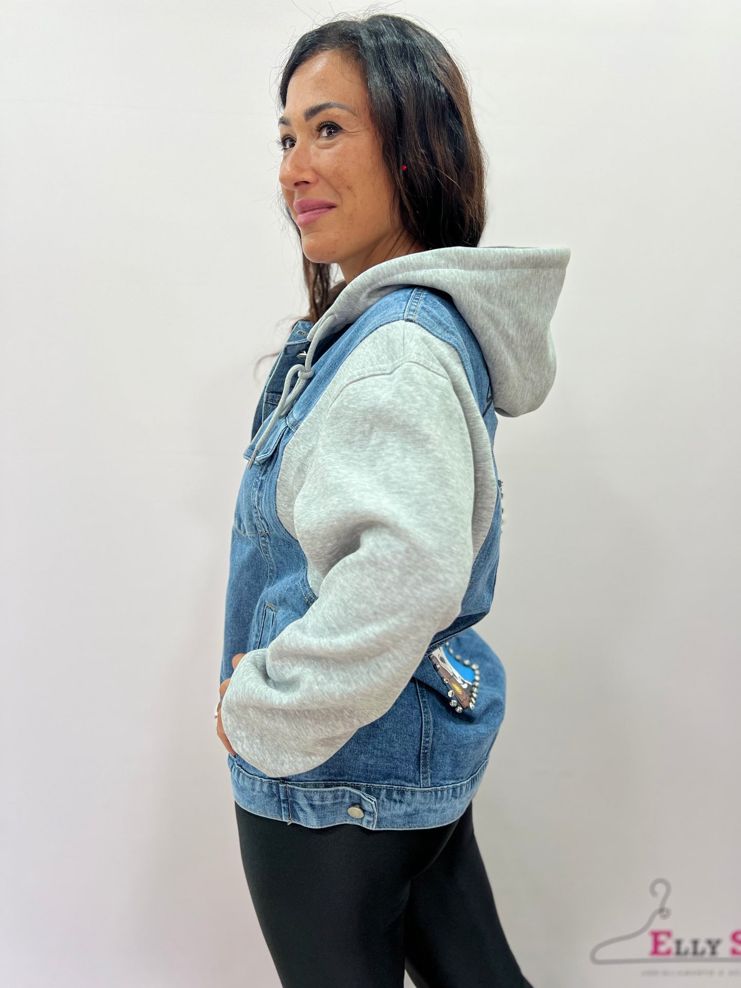 Giubbino stoffa e jeans bunny brillantini