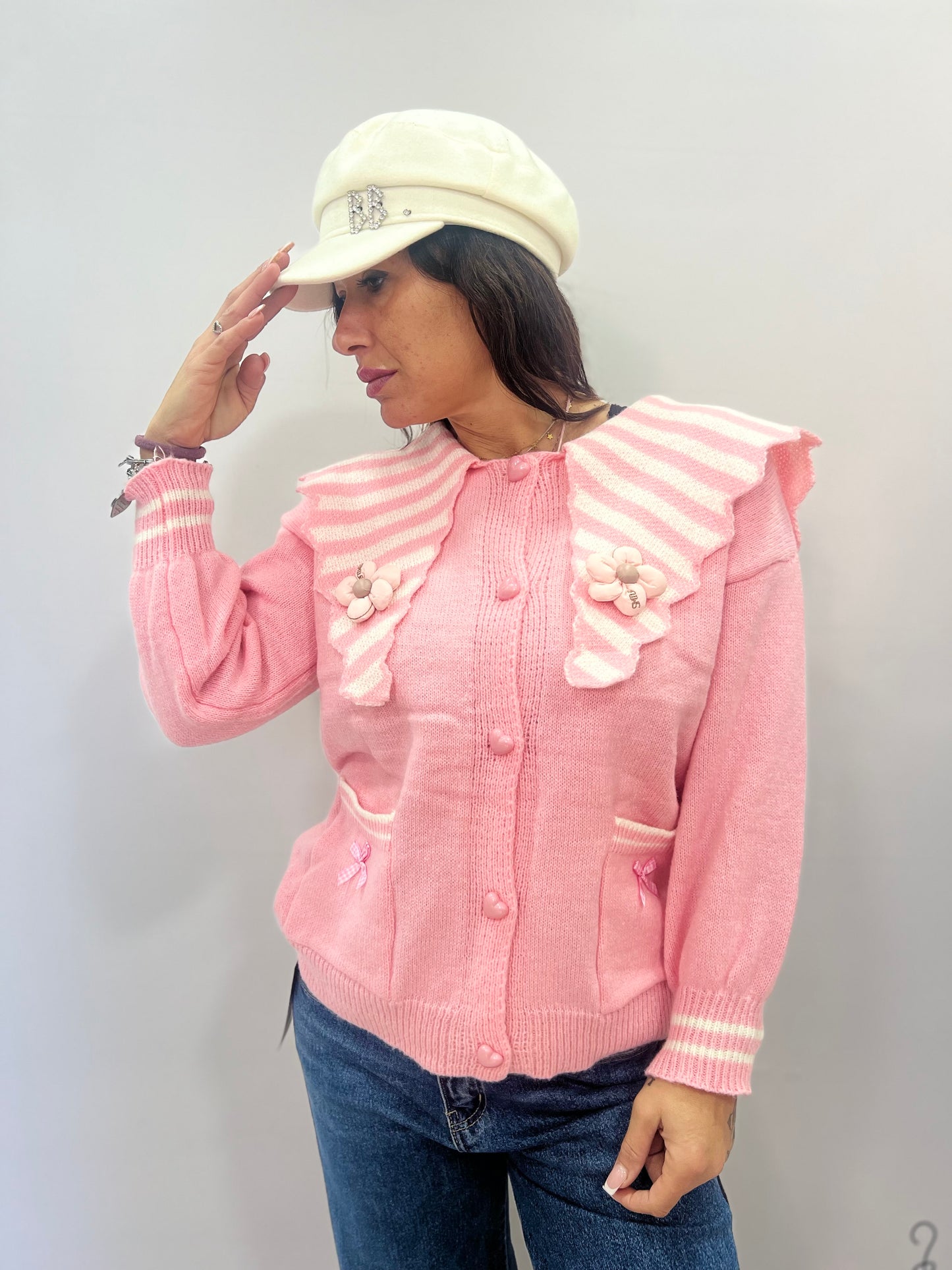 Cardigan donna con colletto bon ton