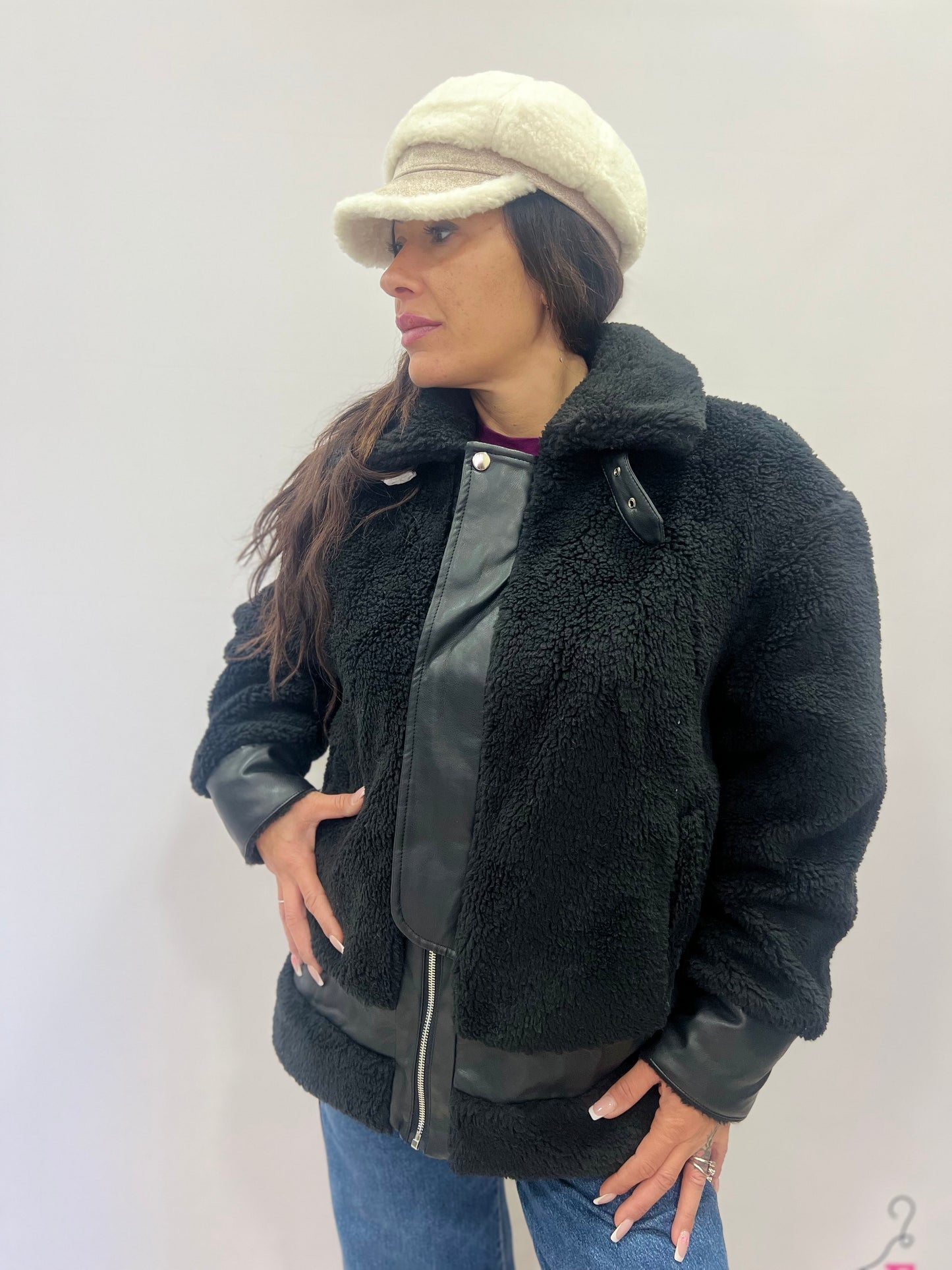 Giacca teddy donna con ecopelle montone