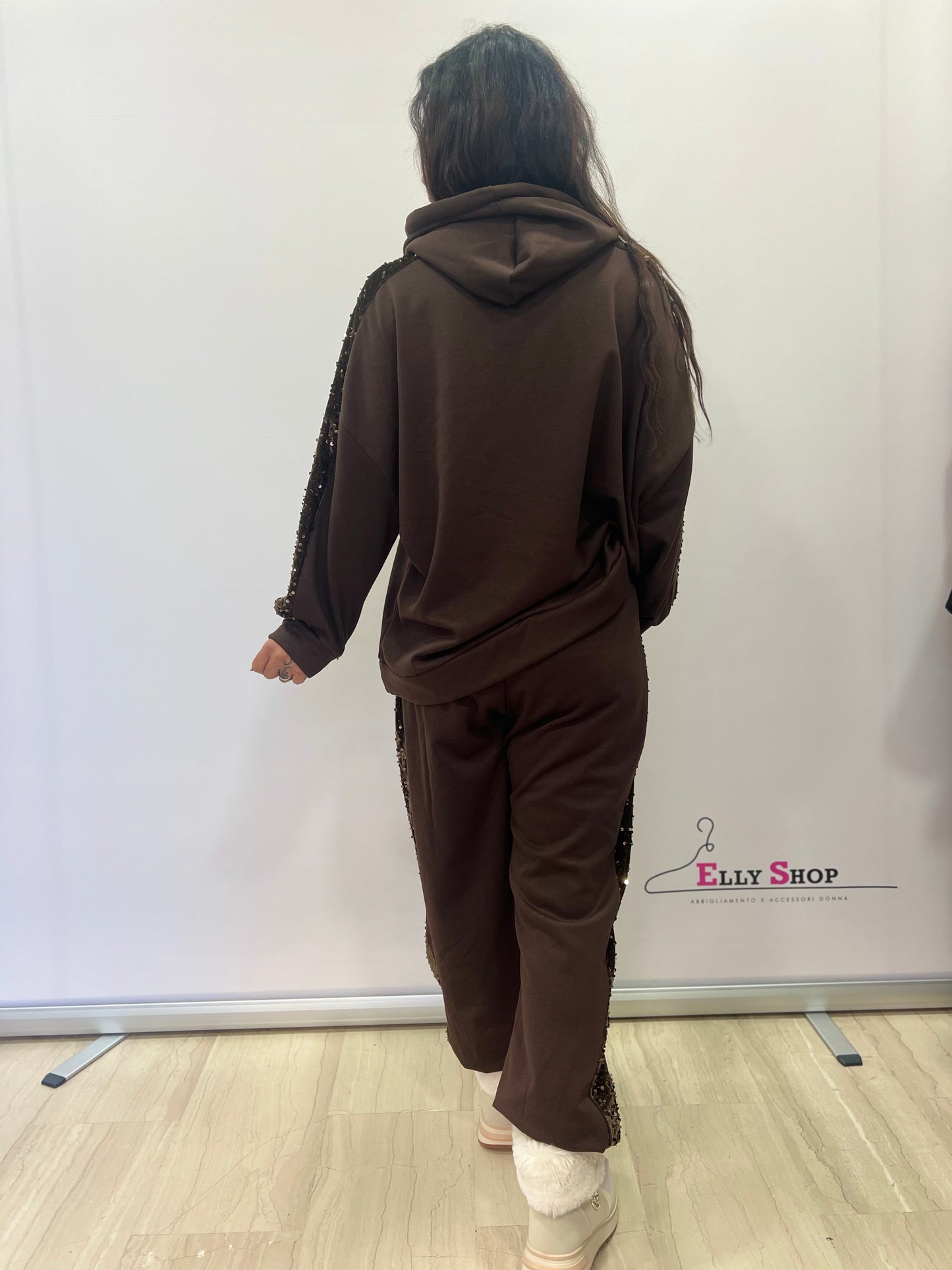 Tuta curvy donna con paillettes Felpata