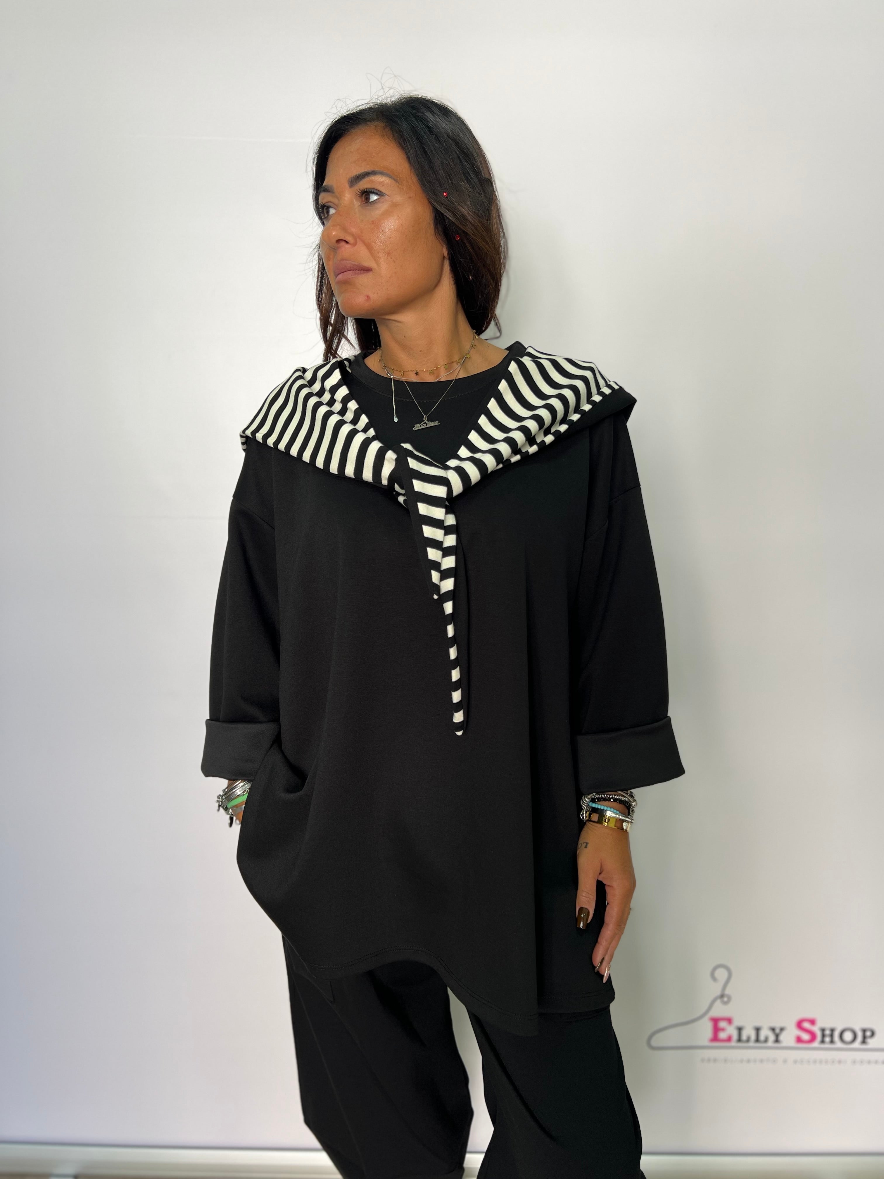 Felpa donna con cappuccio a righe