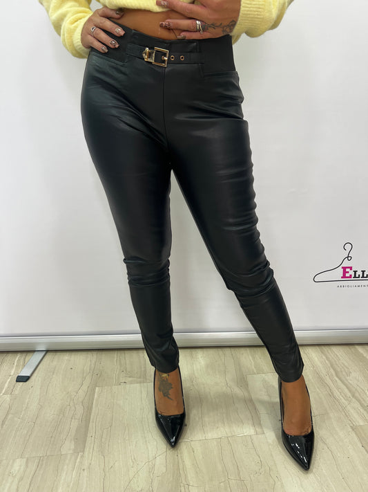 Leggins neri effetto pelle con cintura donna