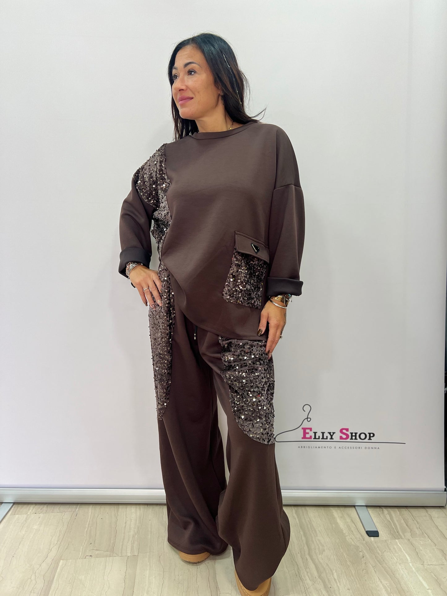 Completo curvy  con paillettes donna