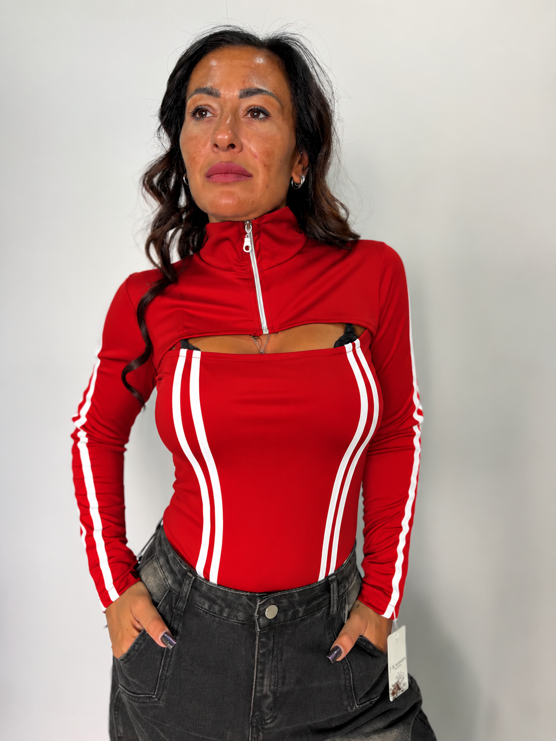 Body Donna Sporty Cut-Out con Zip e Bande Laterali Elasticizzato